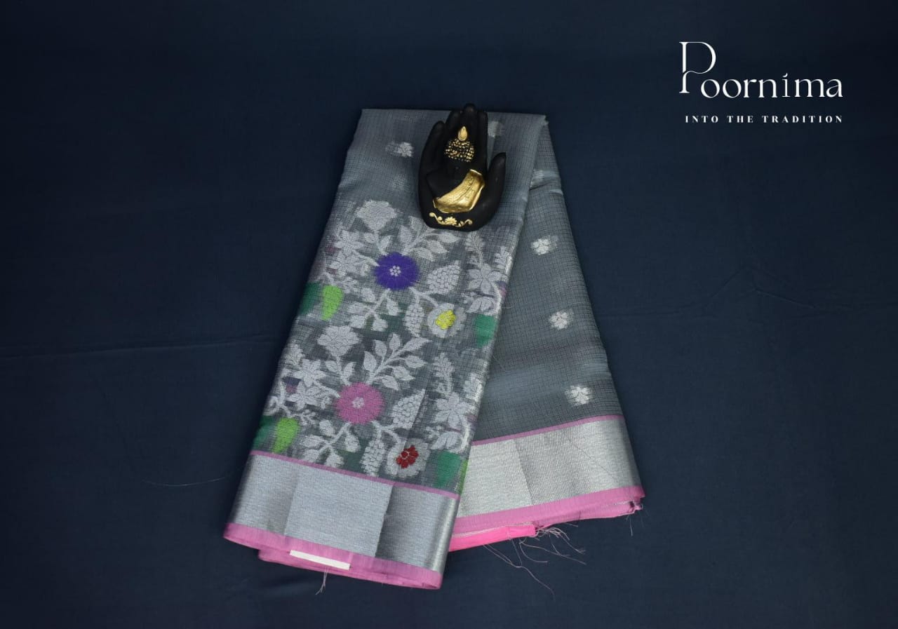 KOTA SAREE WITH SILVER AND PINK COMIBINATIOMN
