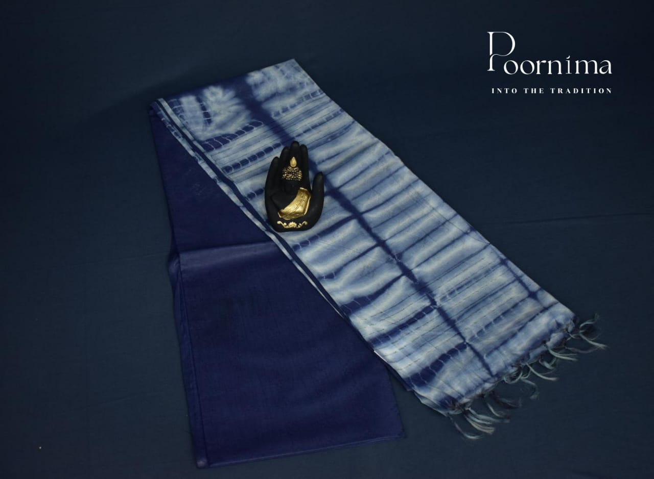 SEMI TUSSAR WITH NAVI BLUE CLOUR COMBINATION