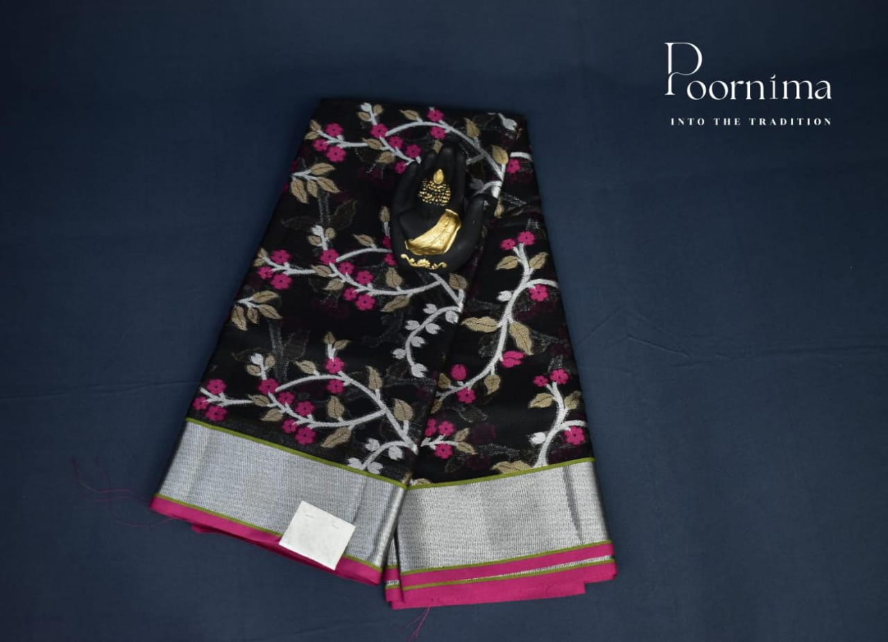 KOTA SAREE WITH BLACK AND PINK COLOUR COMBINATION