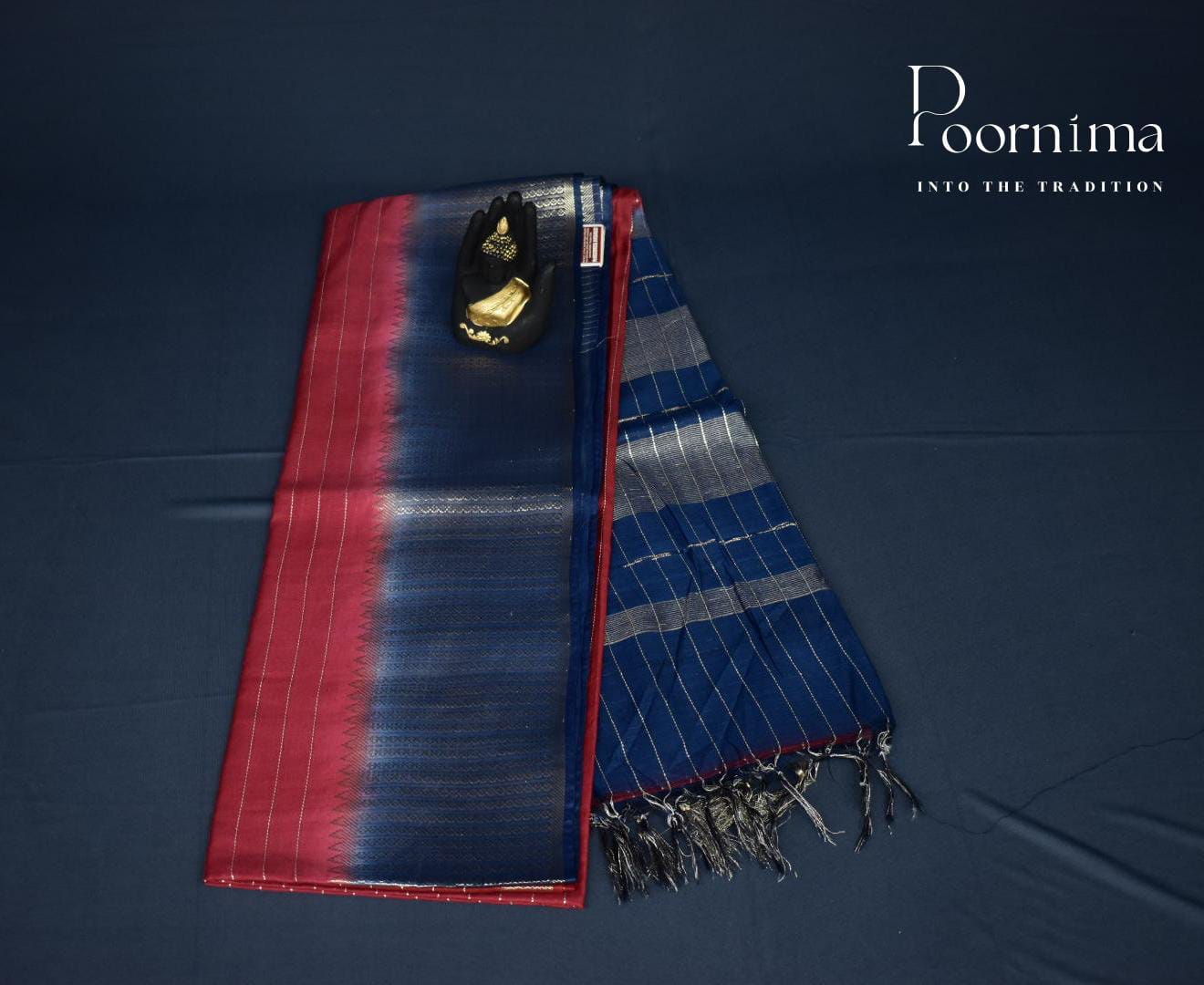 TUSSAR SAREE WITH RED AND BLUE LINE PALLU