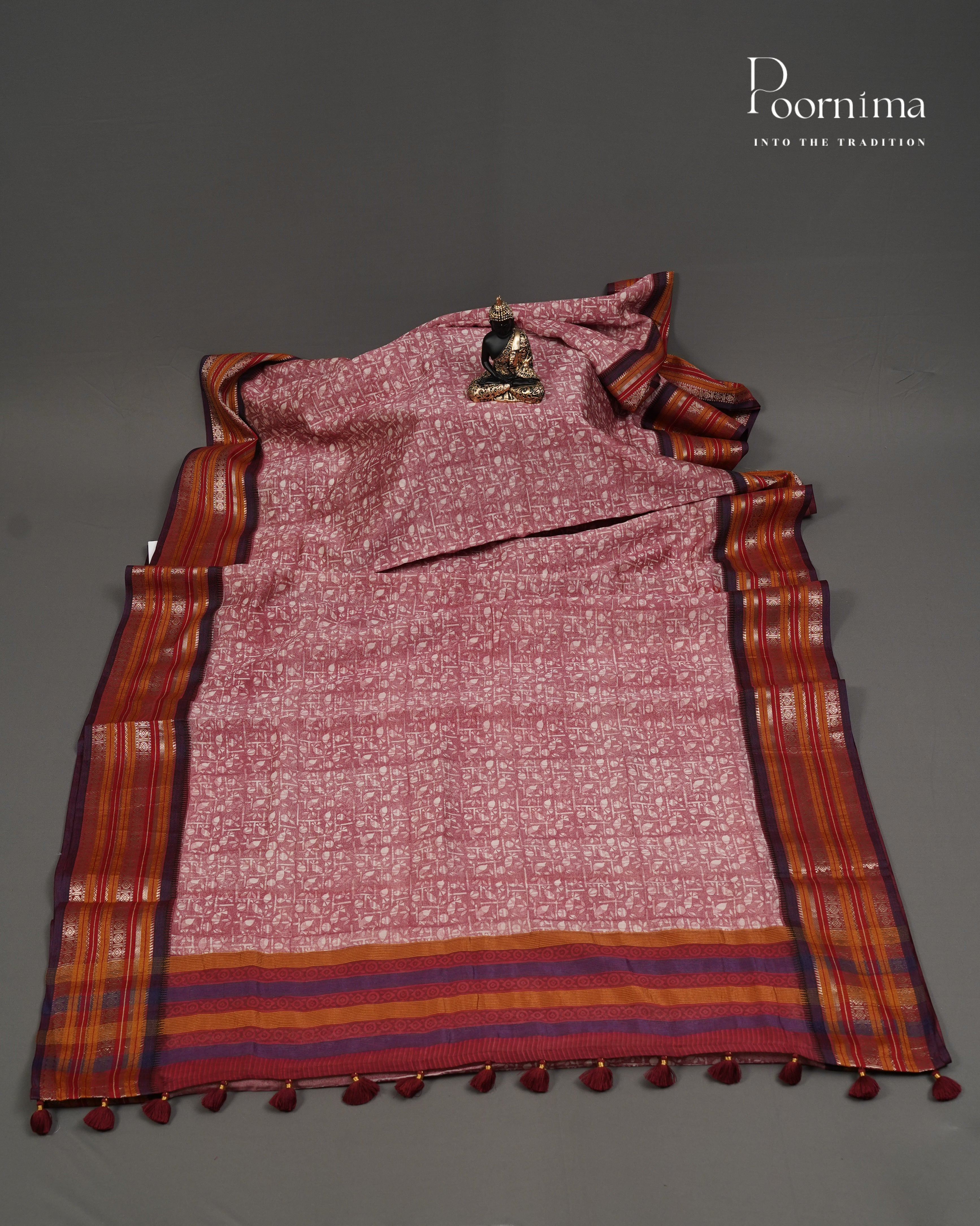 ONION PINK - SILK COTTON SAREE WITH DIGITAL PRINTING AND VIDHARVA BORDER