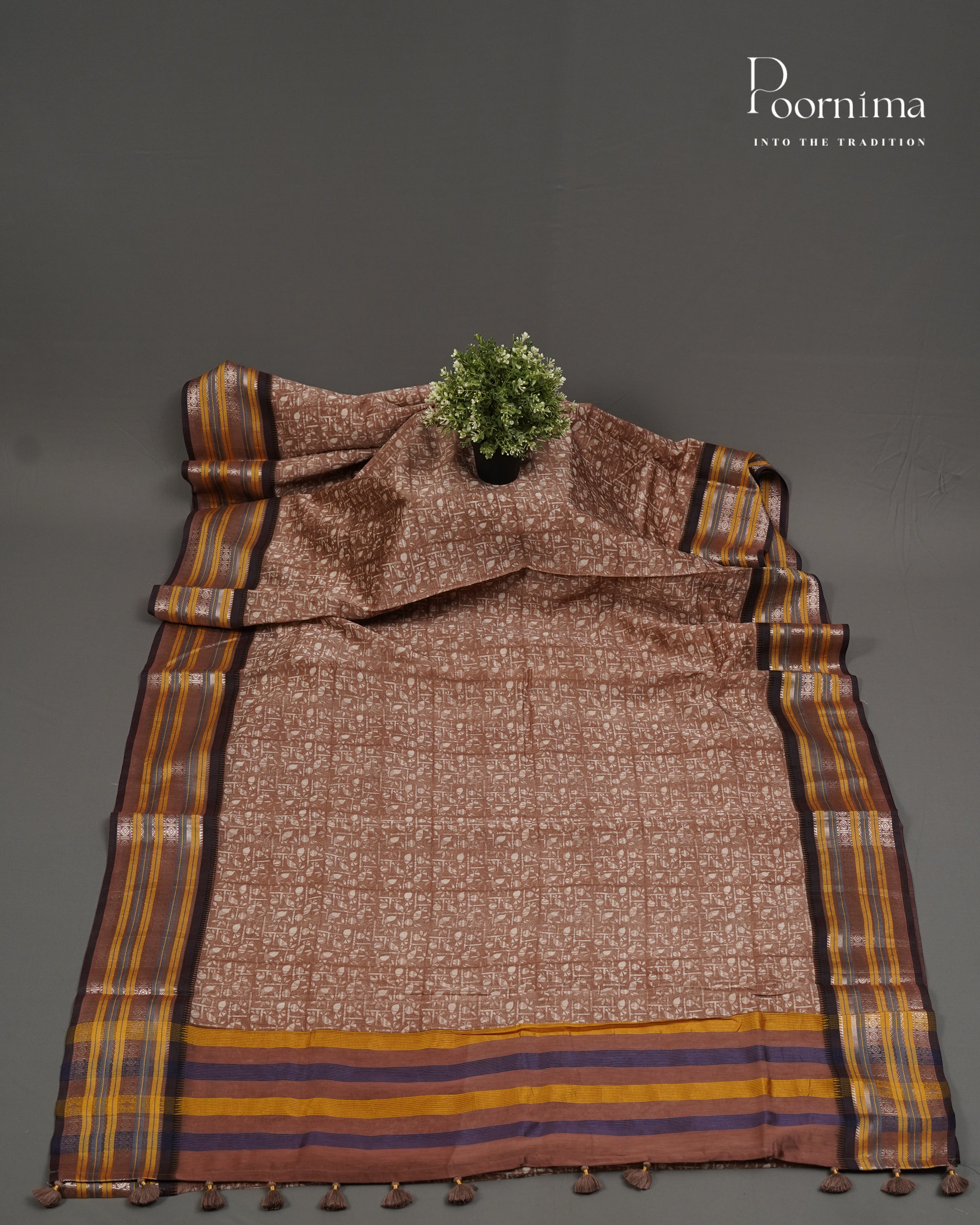 BROWN - SILK COTTON SAREE WITH ALLOVER DIGITAL PRINT AND VIDHARVA BORDER
