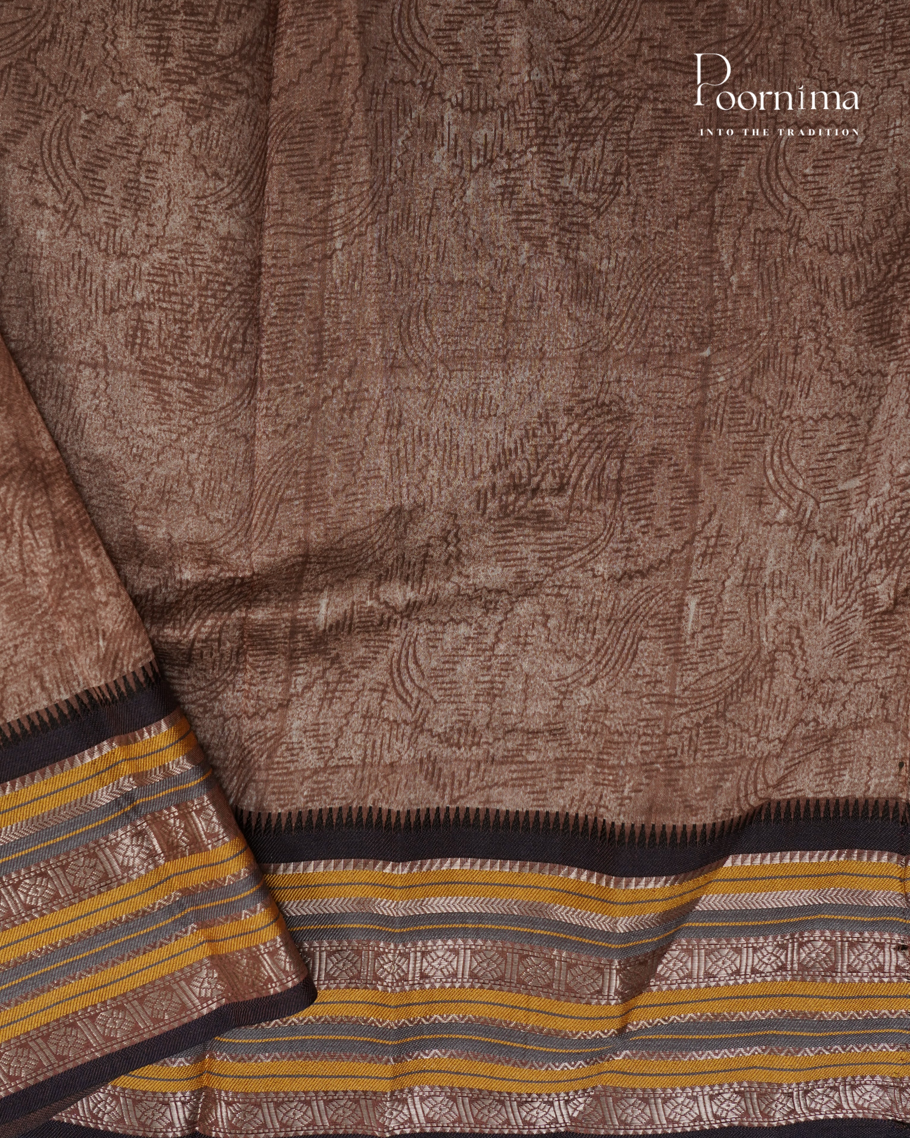 BROWN - SILK COTTON SAREE WITH ALLOVER DIGITAL PRINT AND VIDHARVA BORDER