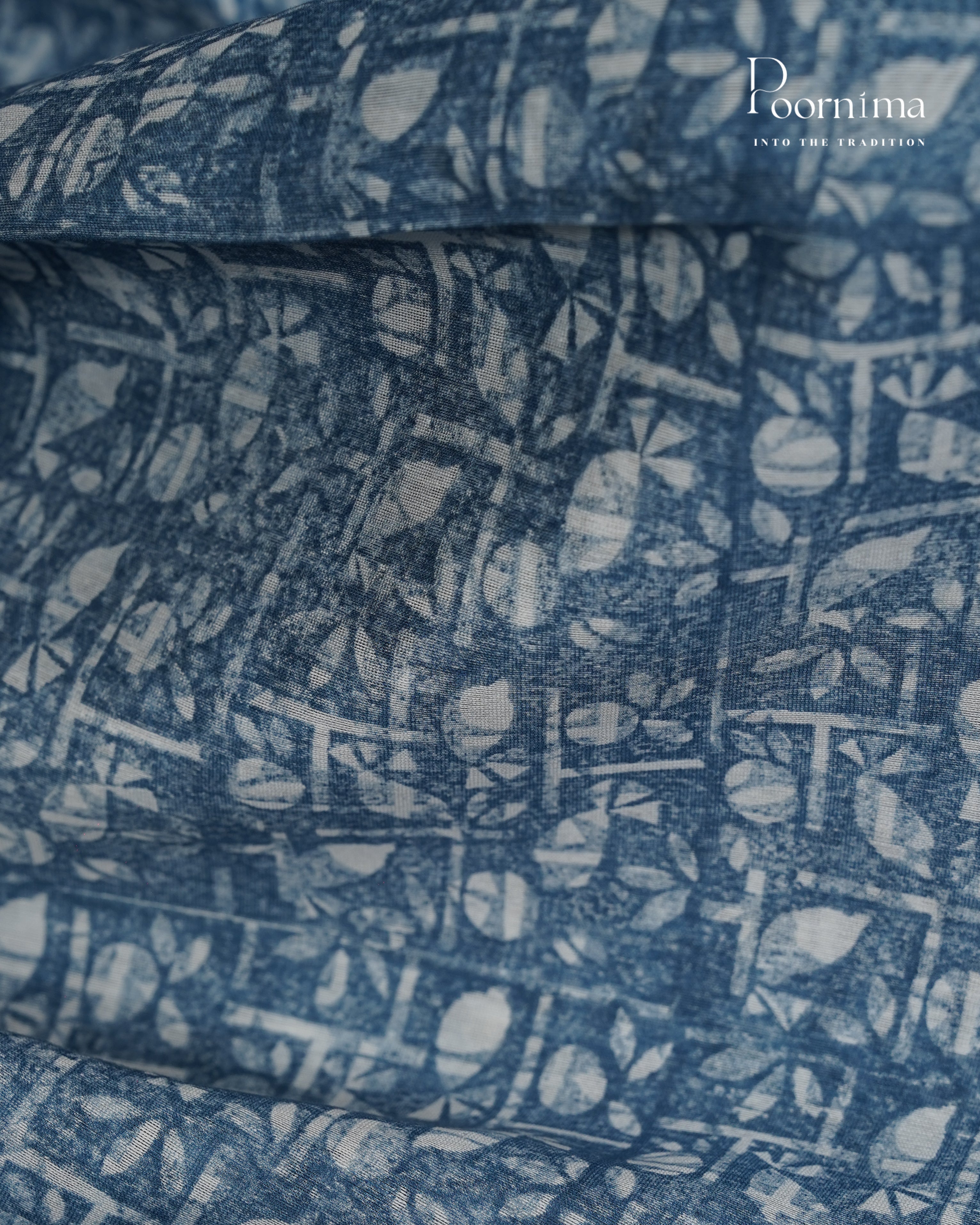 BLUE - SILK COTTON SAREE WITH ALLOVER DIGITAL PRINTING AND VIDHARVA BORDER