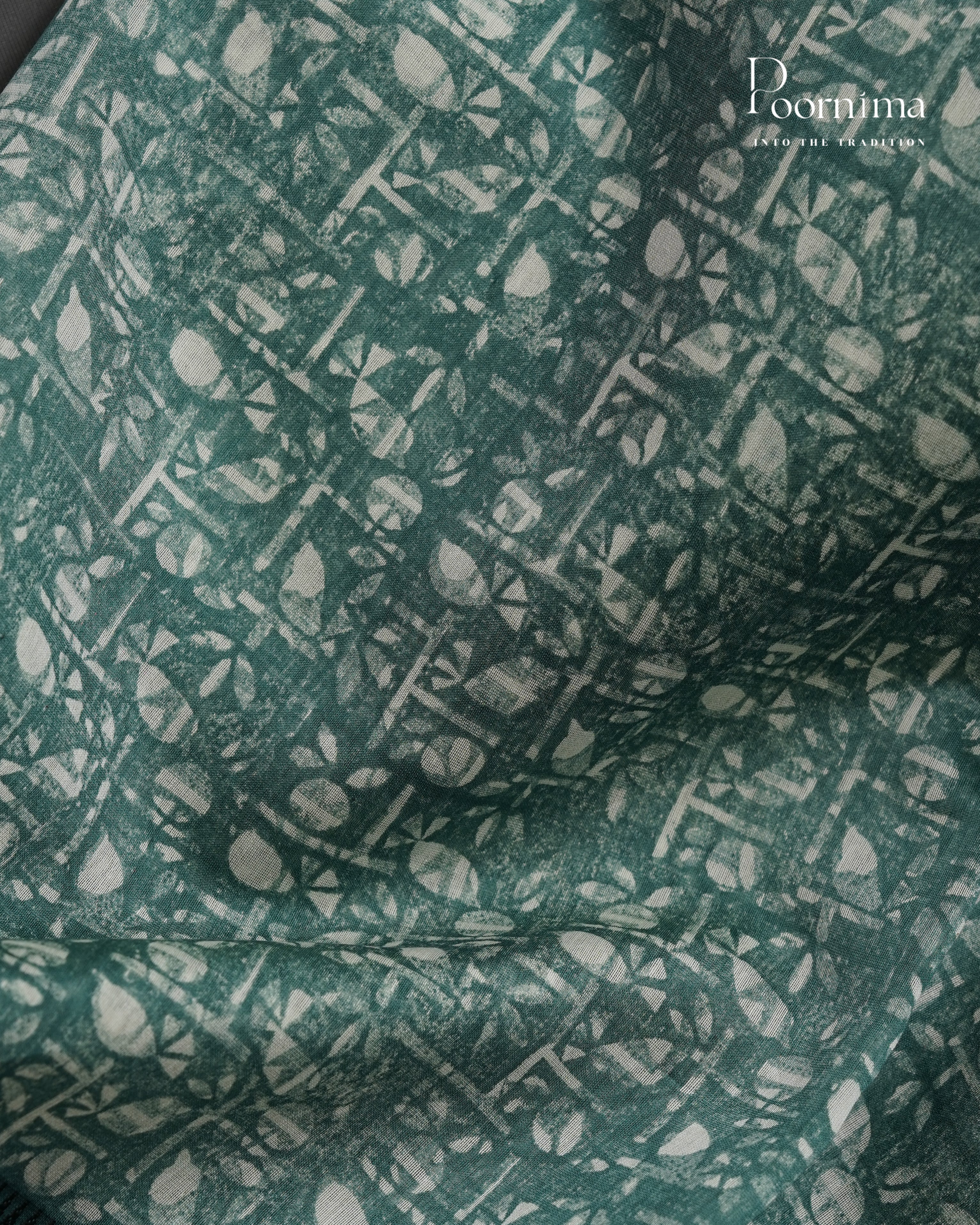 GREEN - SILK COTTON SAREE WITH ALLOVER DIGITAL PRINTING AND VIDHARVA BORDER