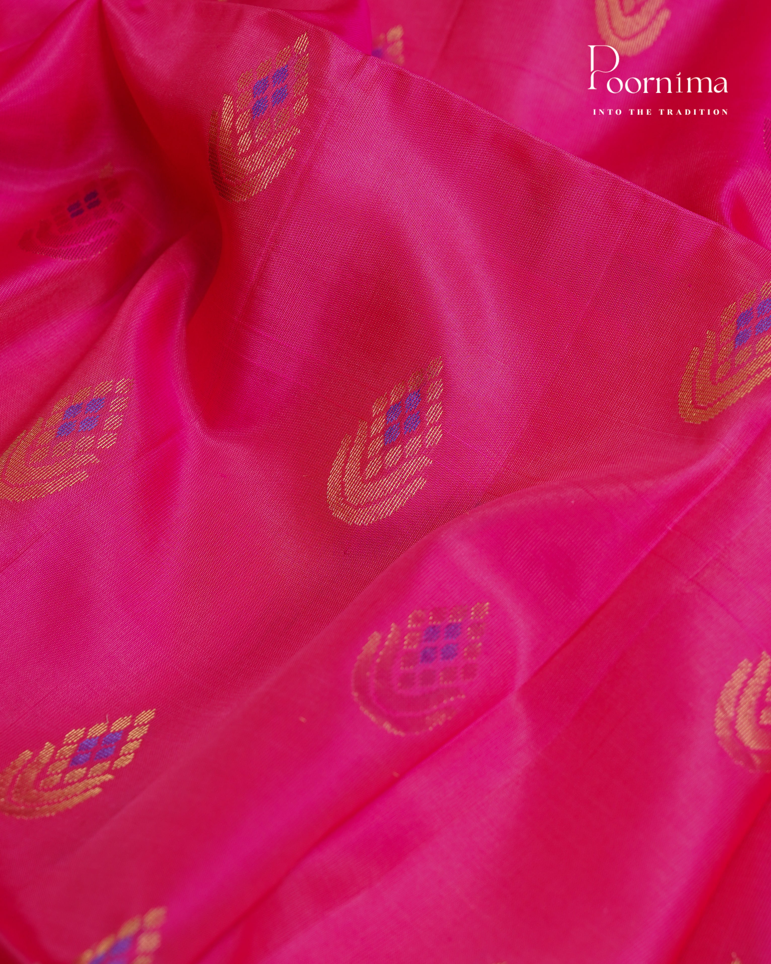 PINK & PARROT GREEN - ARNI KANJIVARAM SOFT SILK SAREE WITH ALLOVER ZARI BUTTI AND ZARI BORDER