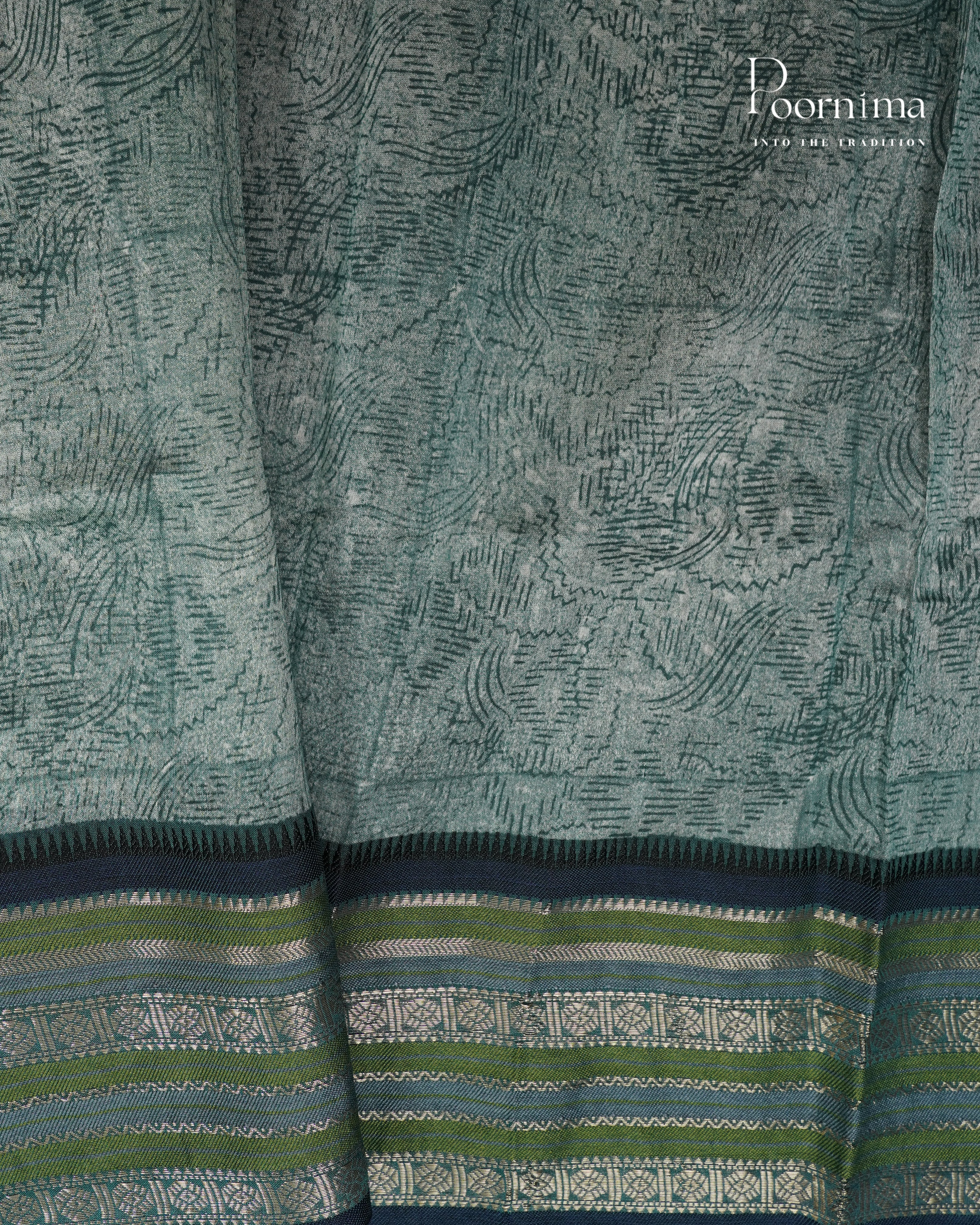 GREEN - SILK COTTON SAREE WITH ALLOVER DIGITAL PRINTING AND VIDHARVA BORDER