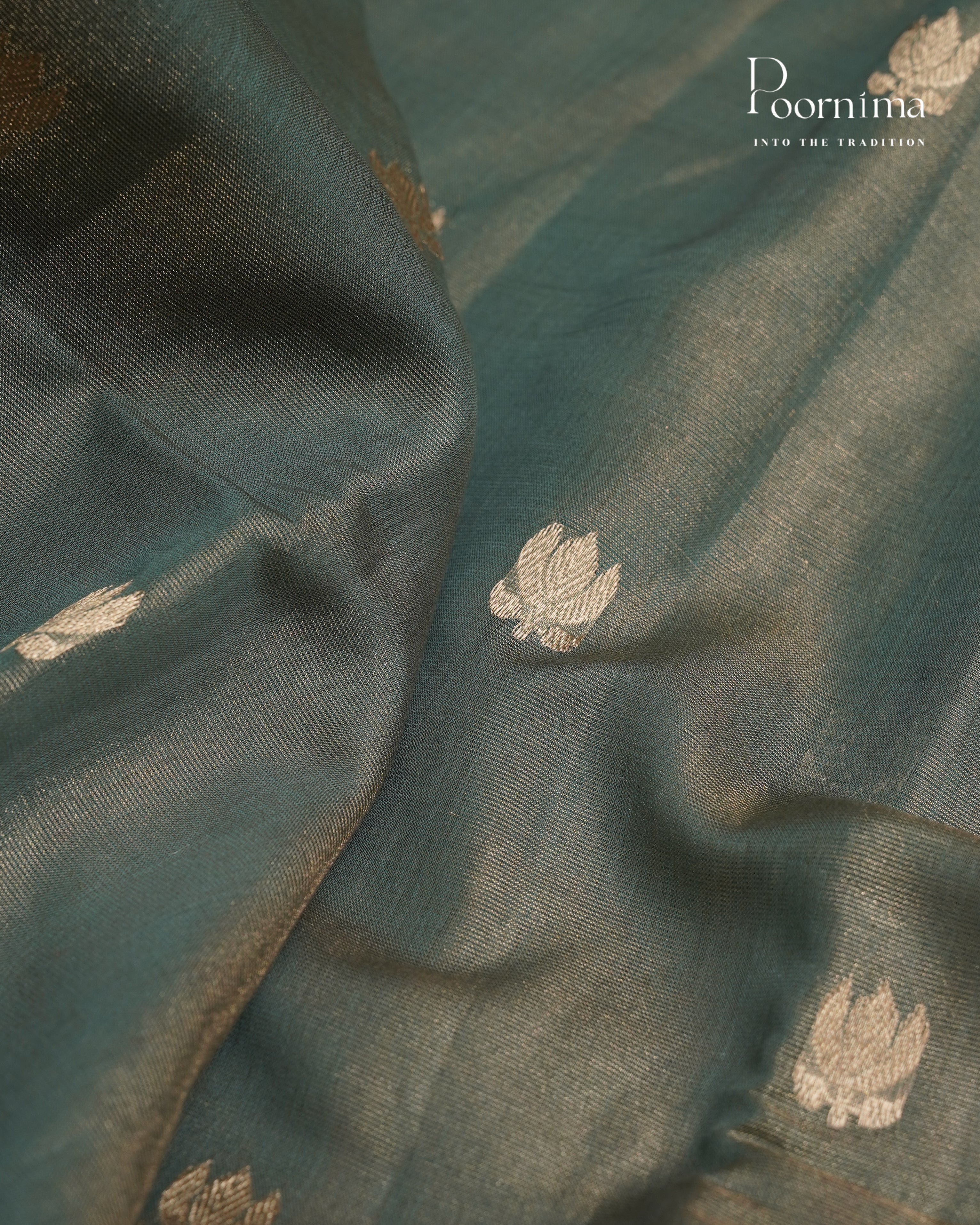 SEA BLUE - CHANDERI TISSUE SAREE WITH LOTUS BUTTI WOVEN
