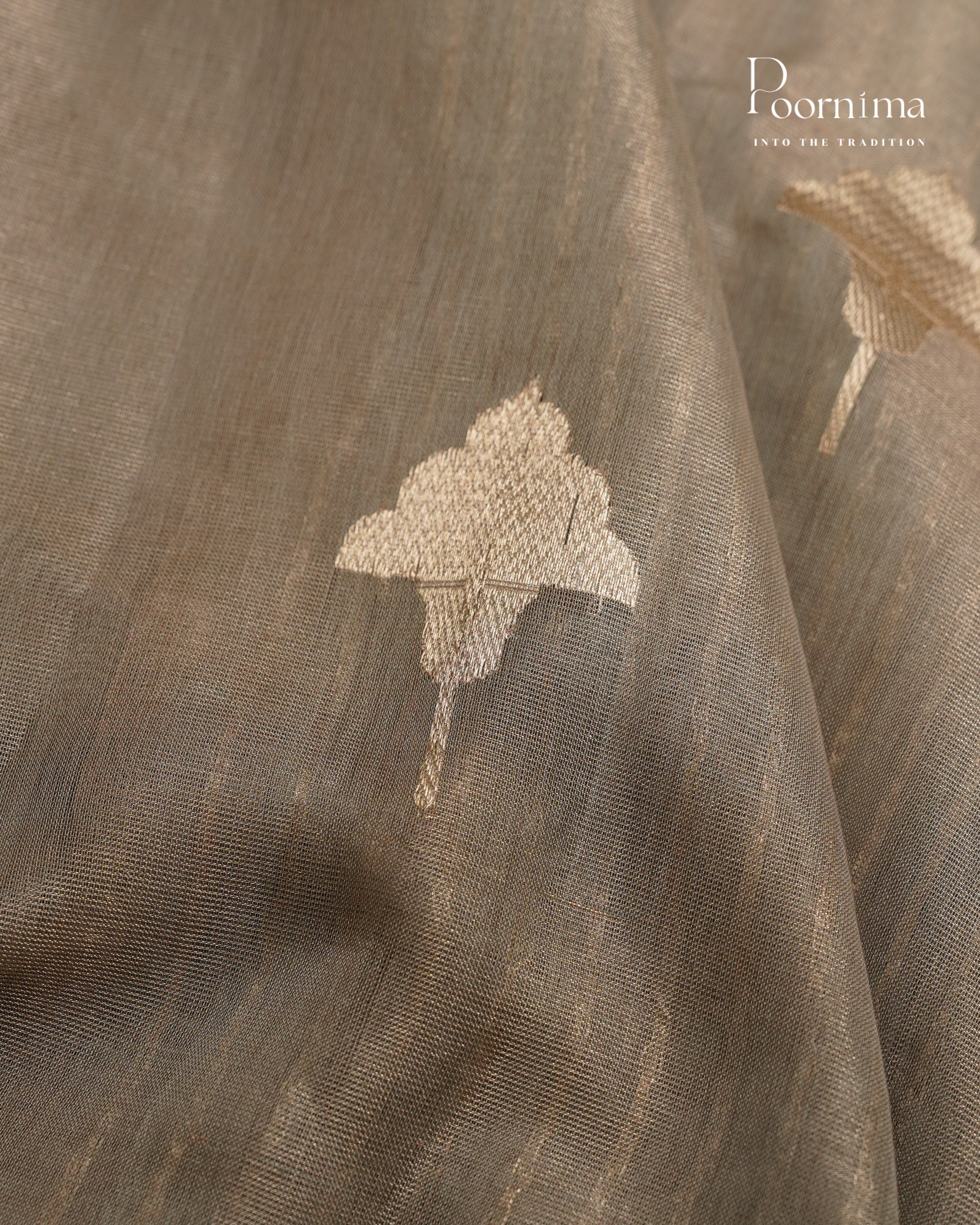 GREY- CHANDERI TISSUE SAREE WITH WOVEN BUTTI ALL OVER