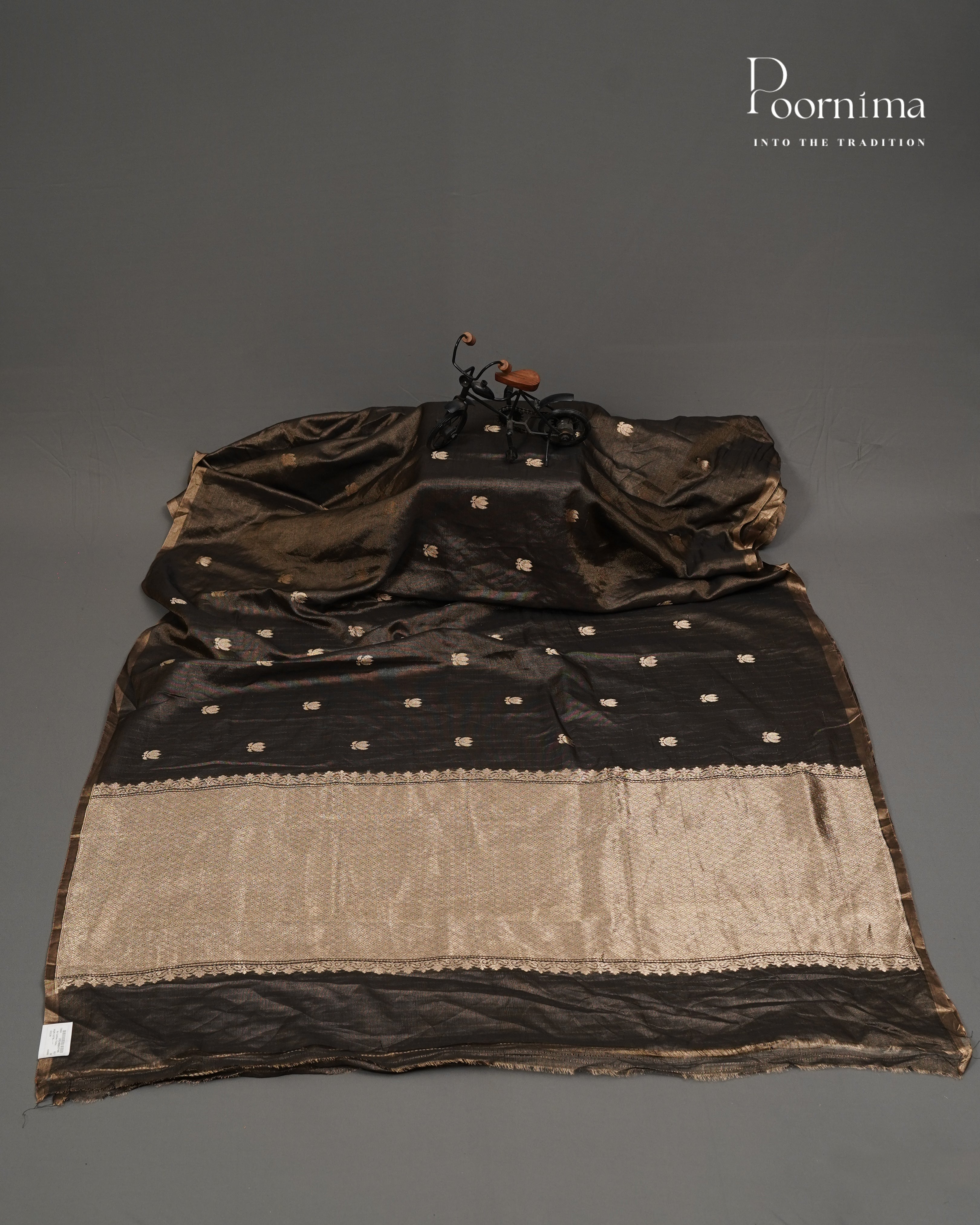 DARK BROWN - CHANDERI TISSUE SAREE WITH LOTUS BUTTI WOVEN
