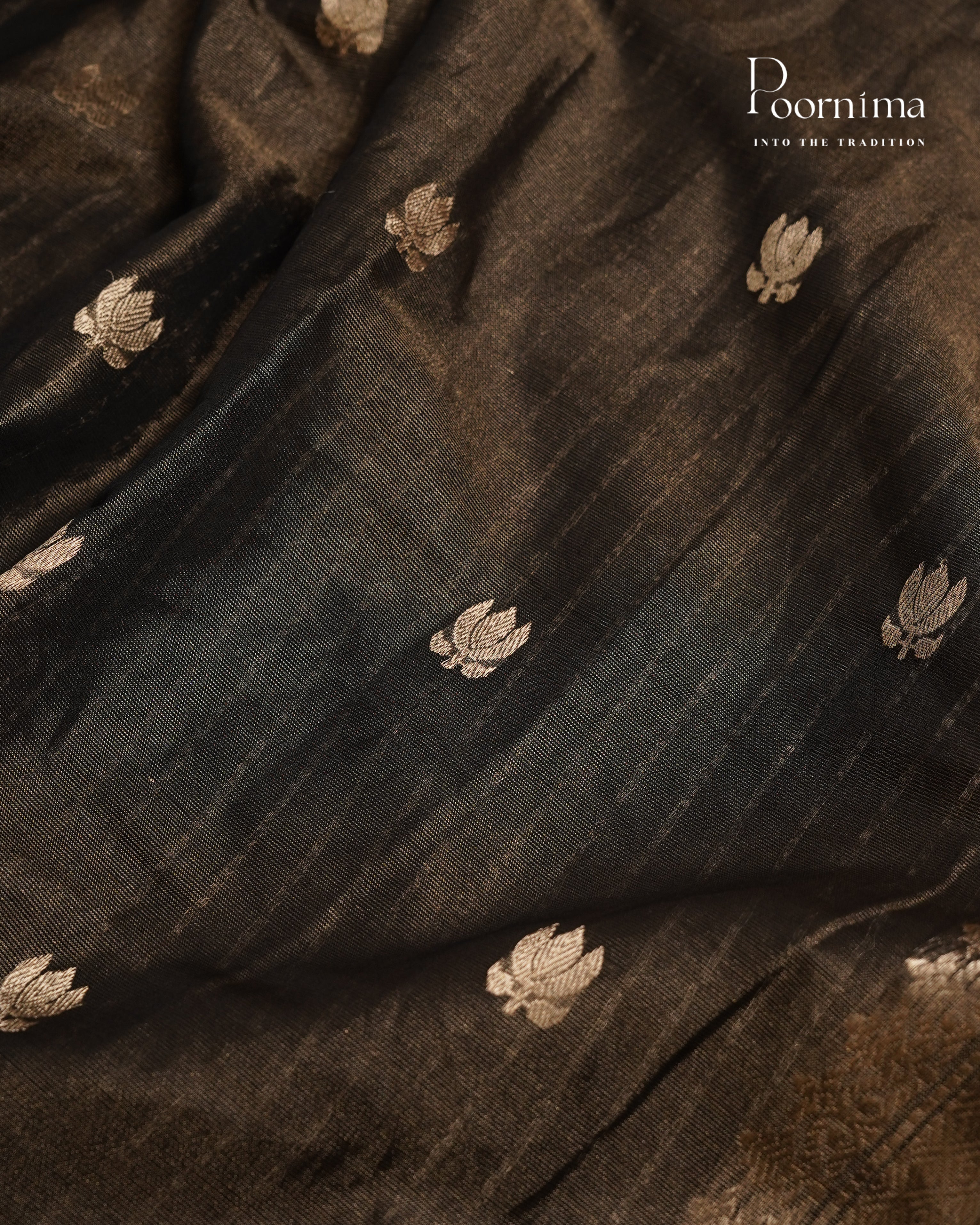 DARK BROWN - CHANDERI TISSUE SAREE WITH LOTUS BUTTI WOVEN