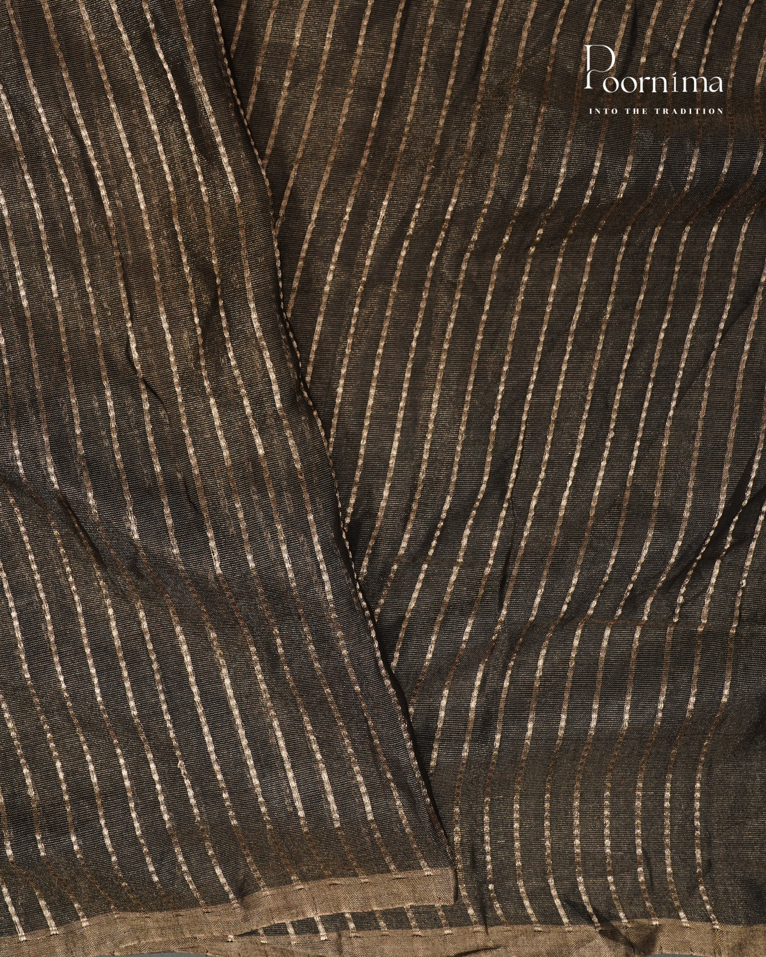 DARK BROWN - CHANDERI TISSUE SAREE WITH LOTUS BUTTI WOVEN