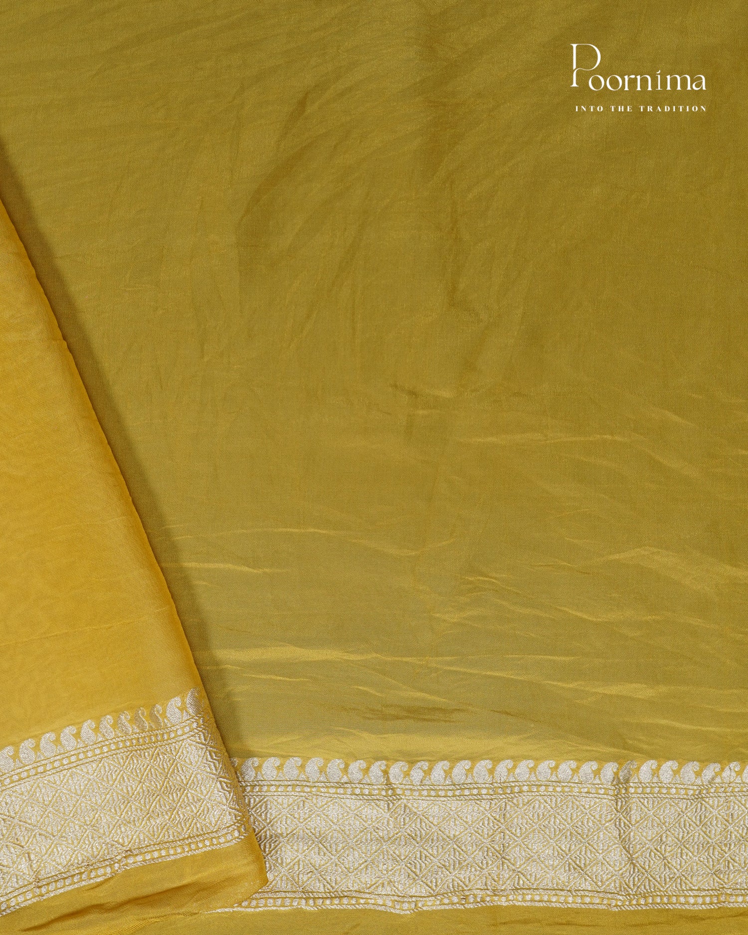 MUSTARD YELLOW - BENARASI CRUSHED GEORGETTE SAREE WITH ALL OVER ZARO WOVEN