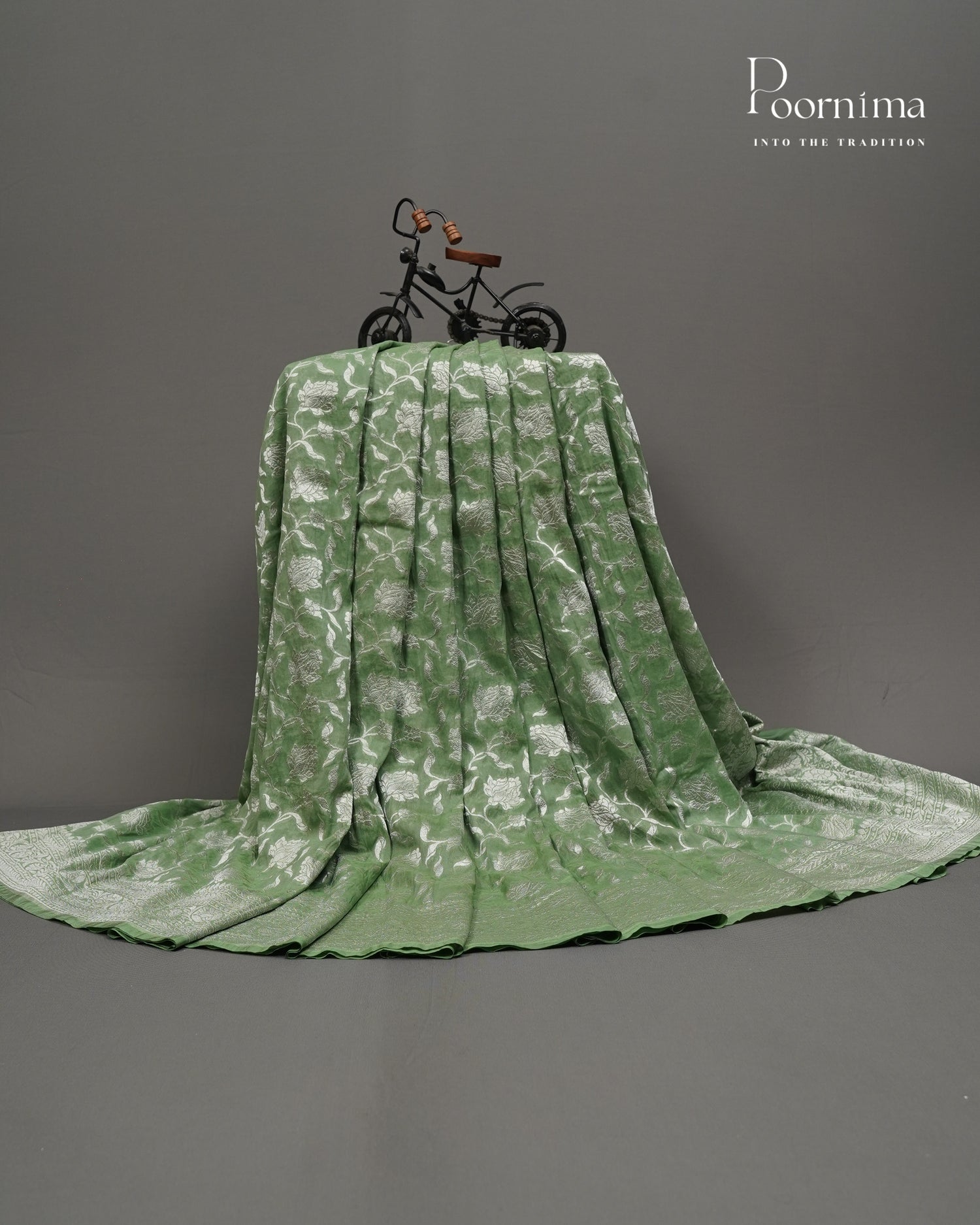 PISTA GREEN - BENARASI CRUSHED GEORGETTE SAREE WITH ALL OVER SAREE WOVEN