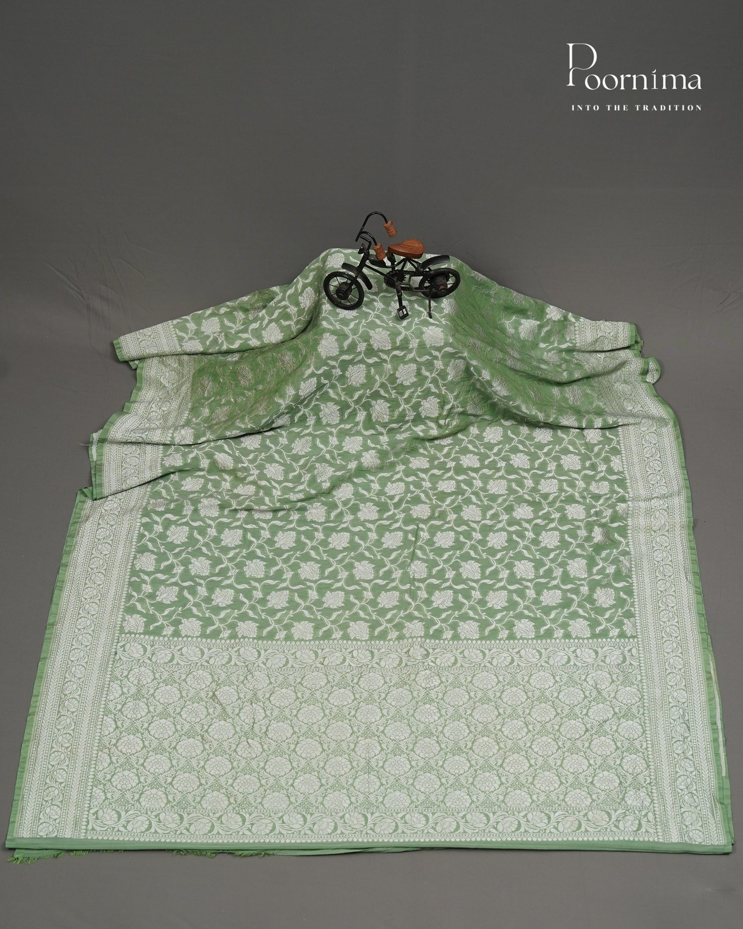 PISTA GREEN - BENARASI CRUSHED GEORGETTE SAREE WITH ALL OVER SAREE WOVEN