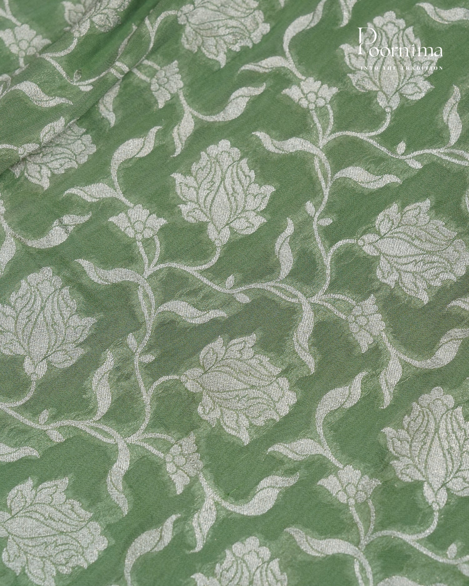 PISTA GREEN - BENARASI CRUSHED GEORGETTE SAREE WITH ALL OVER SAREE WOVEN