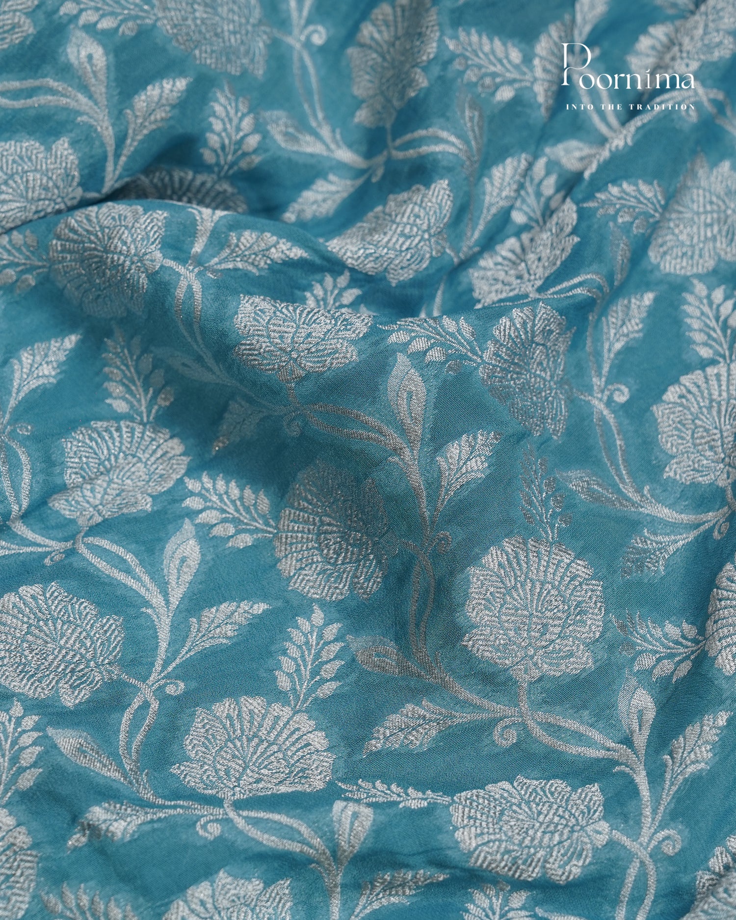 BLUE- BENARASI CRUSHED GEORGETTE SAREE WITH  ALL OVER ZARI WOVEN