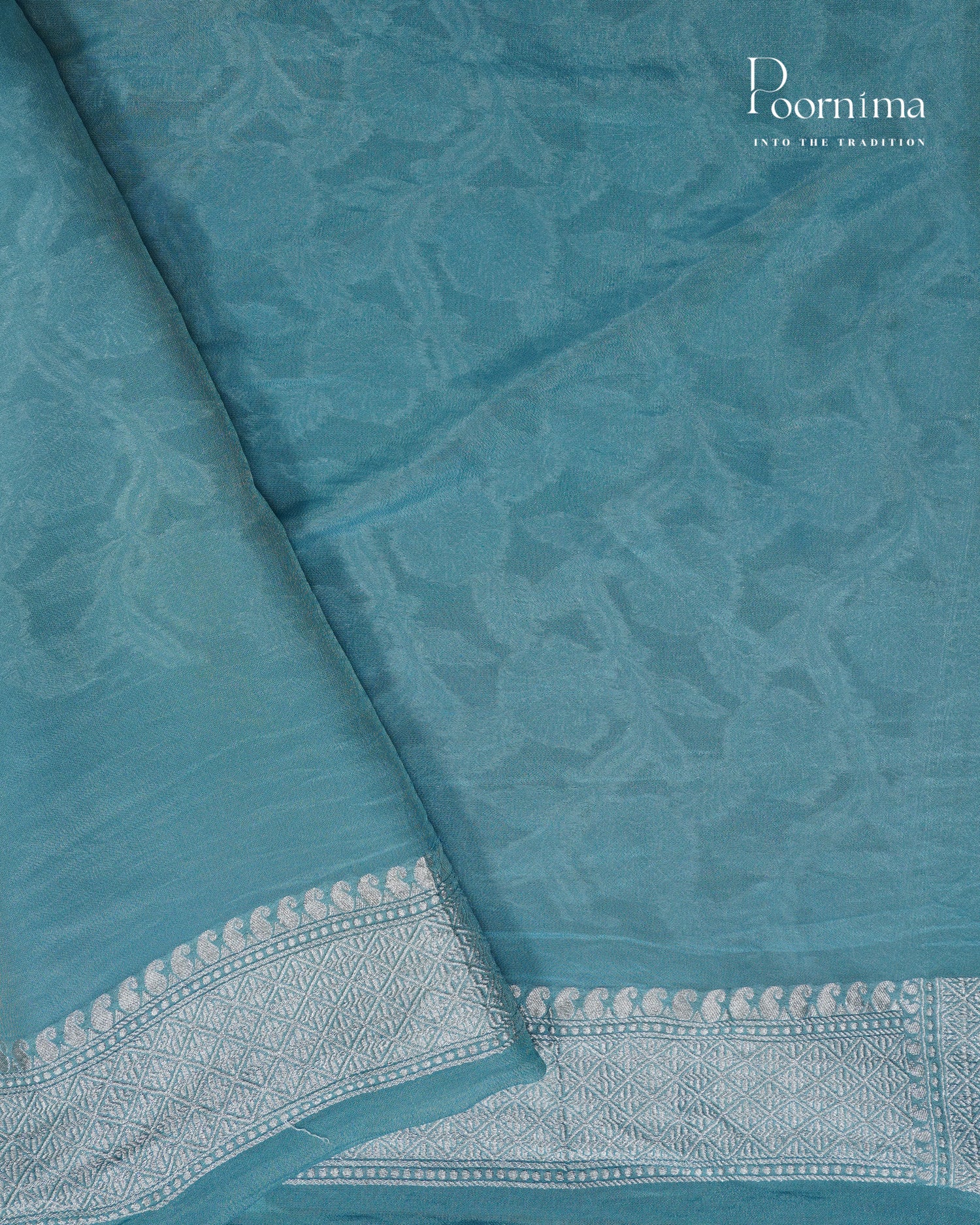 BLUE- BENARASI CRUSHED GEORGETTE SAREE WITH  ALL OVER ZARI WOVEN