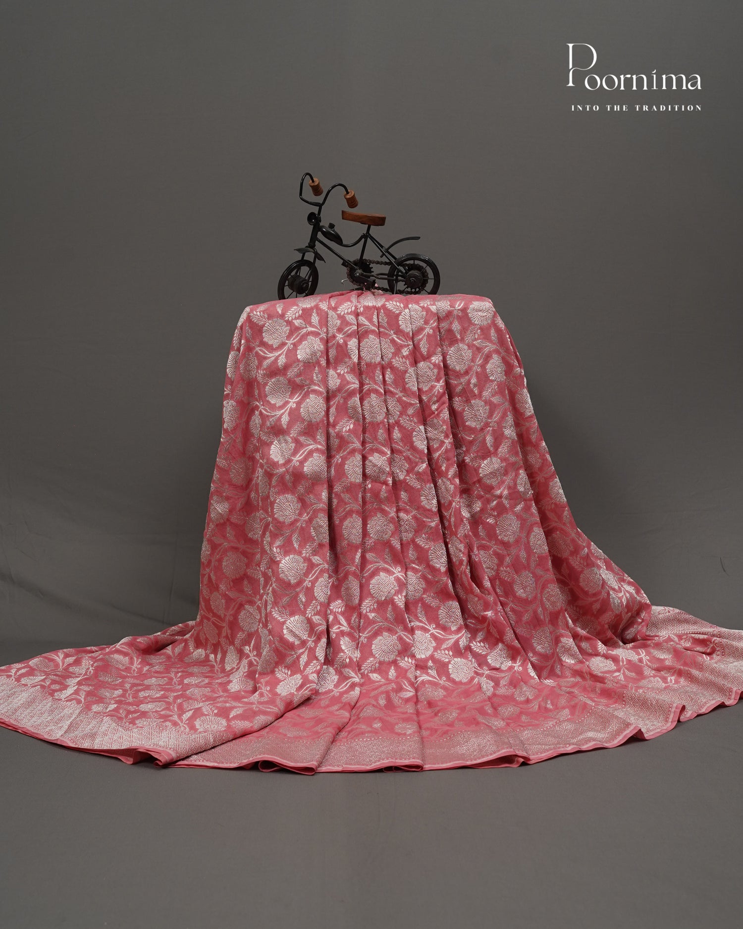 PEACH- BENARASI CRUSHED GEORGETTE SAREE WITH ALL OVER ZARI WOVEN