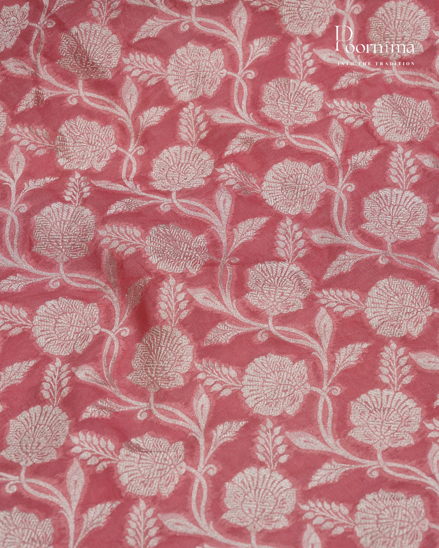 PEACH- BENARASI CRUSHED GEORGETTE SAREE WITH ALL OVER ZARI WOVEN