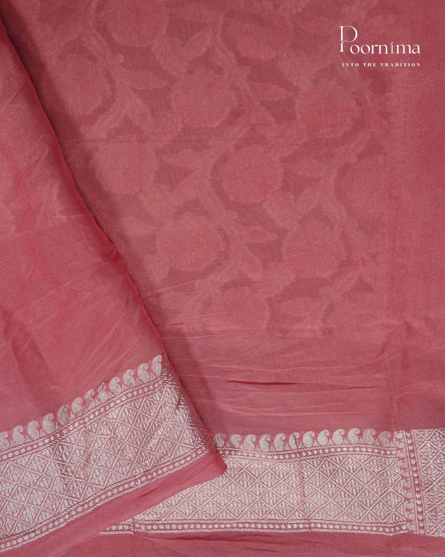 PEACH- BENARASI CRUSHED GEORGETTE SAREE WITH ALL OVER ZARI WOVEN