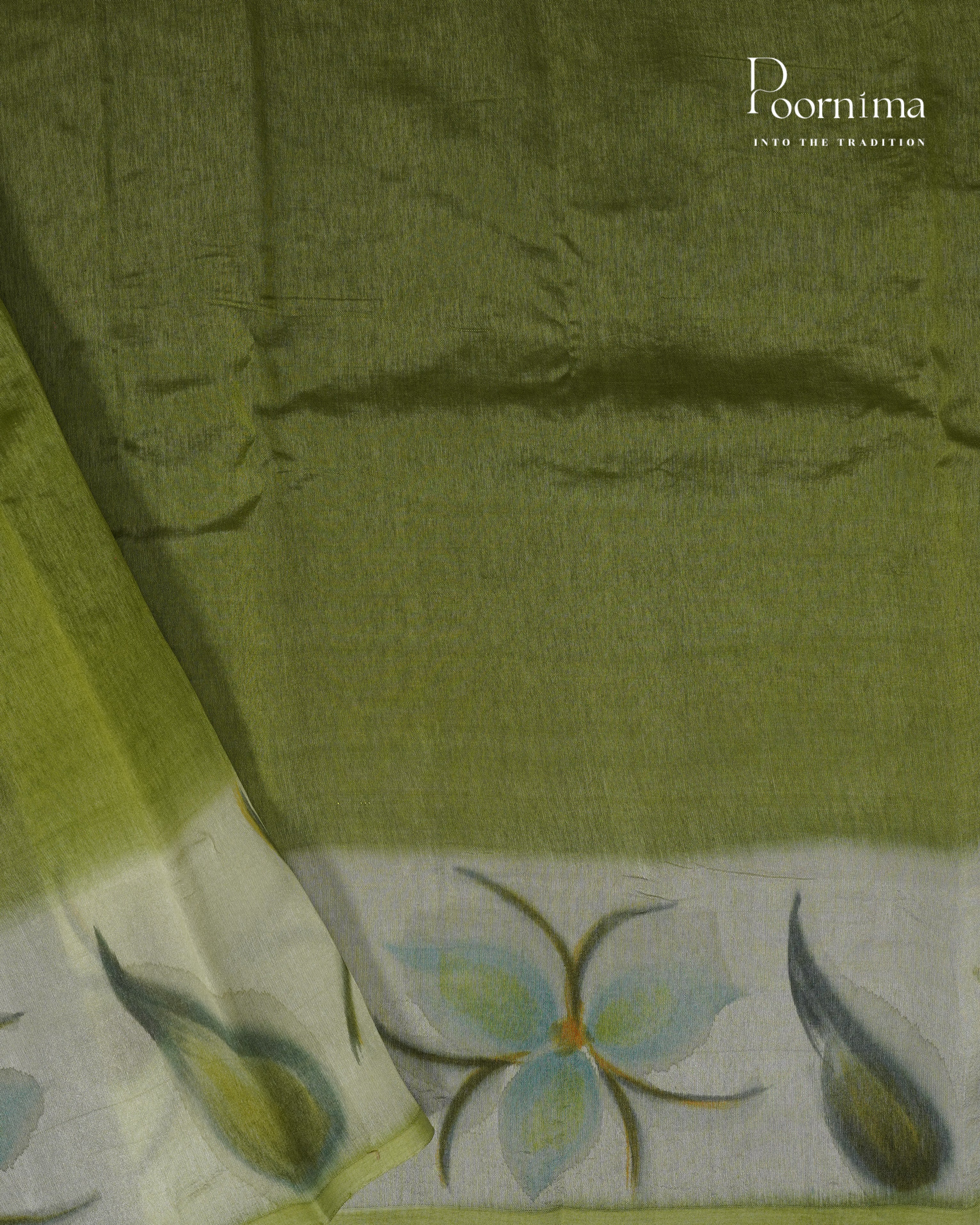 PISTA GREEN - CHANDERI CHICKENKARI WITH HAND PAINTED BORDER