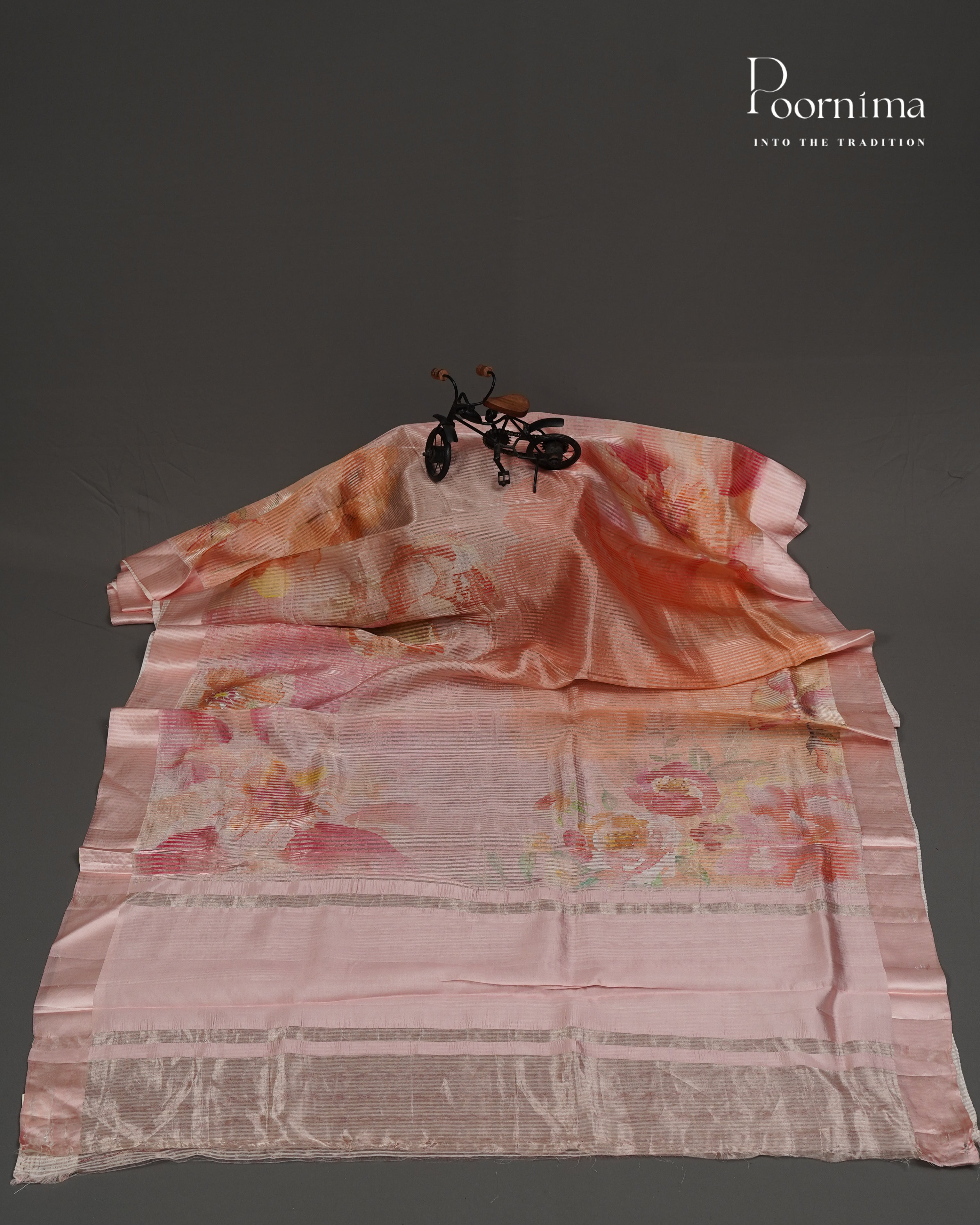 PEACH - PURE CHINIYA SILK SAREE WITH DIGITAL PRINTING AND SATIN BORDER