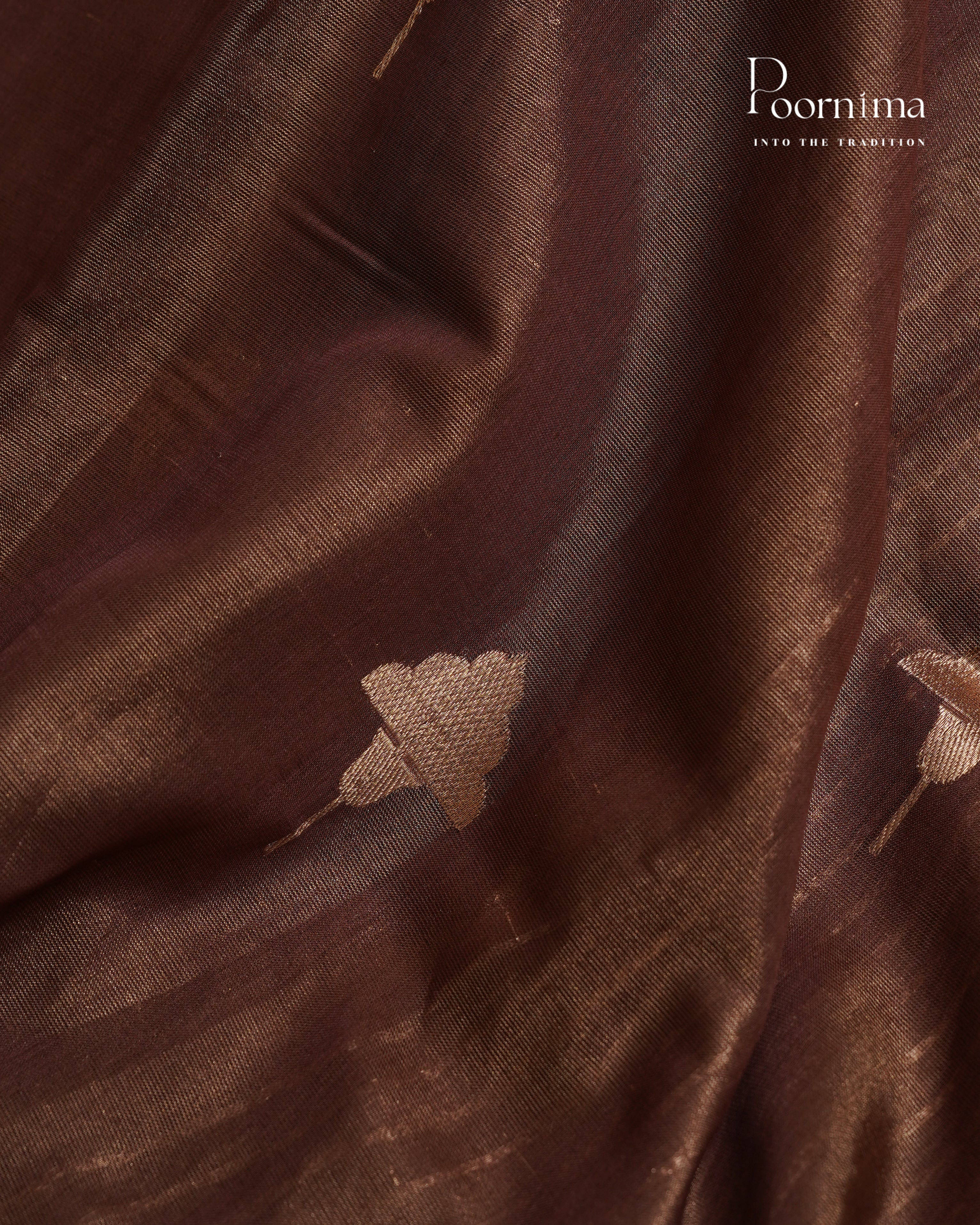 BROWN - CHANDERI TISSUE SAREE WITH WOVEN BUTTI ALL OVER