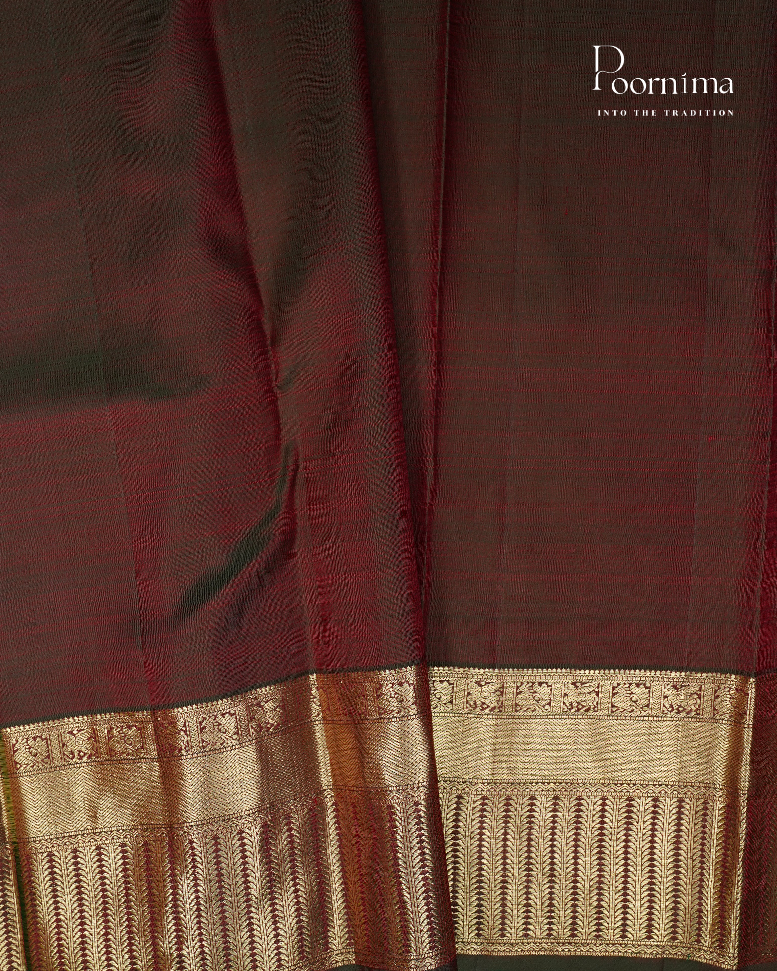 PURE KANJIVARAM SILK SAREE IN RED AND GREEN WITH ZARI BUTTI WOVEN || VINTAGE COLLECTION