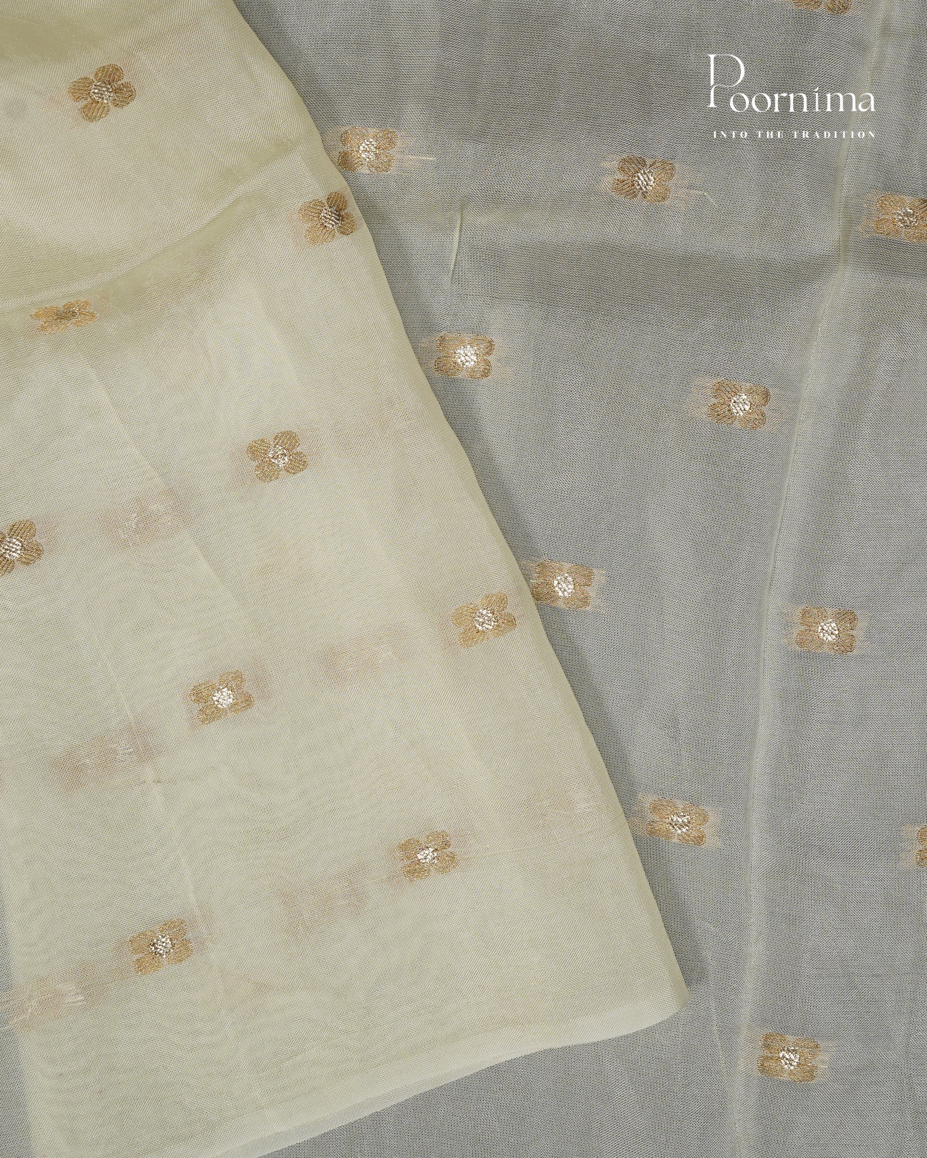 HALF WHITE - ITALIAN CREPE SILK SAREE WITH ALLOVER MULTI THREAD WORK AND ZARI BORDER