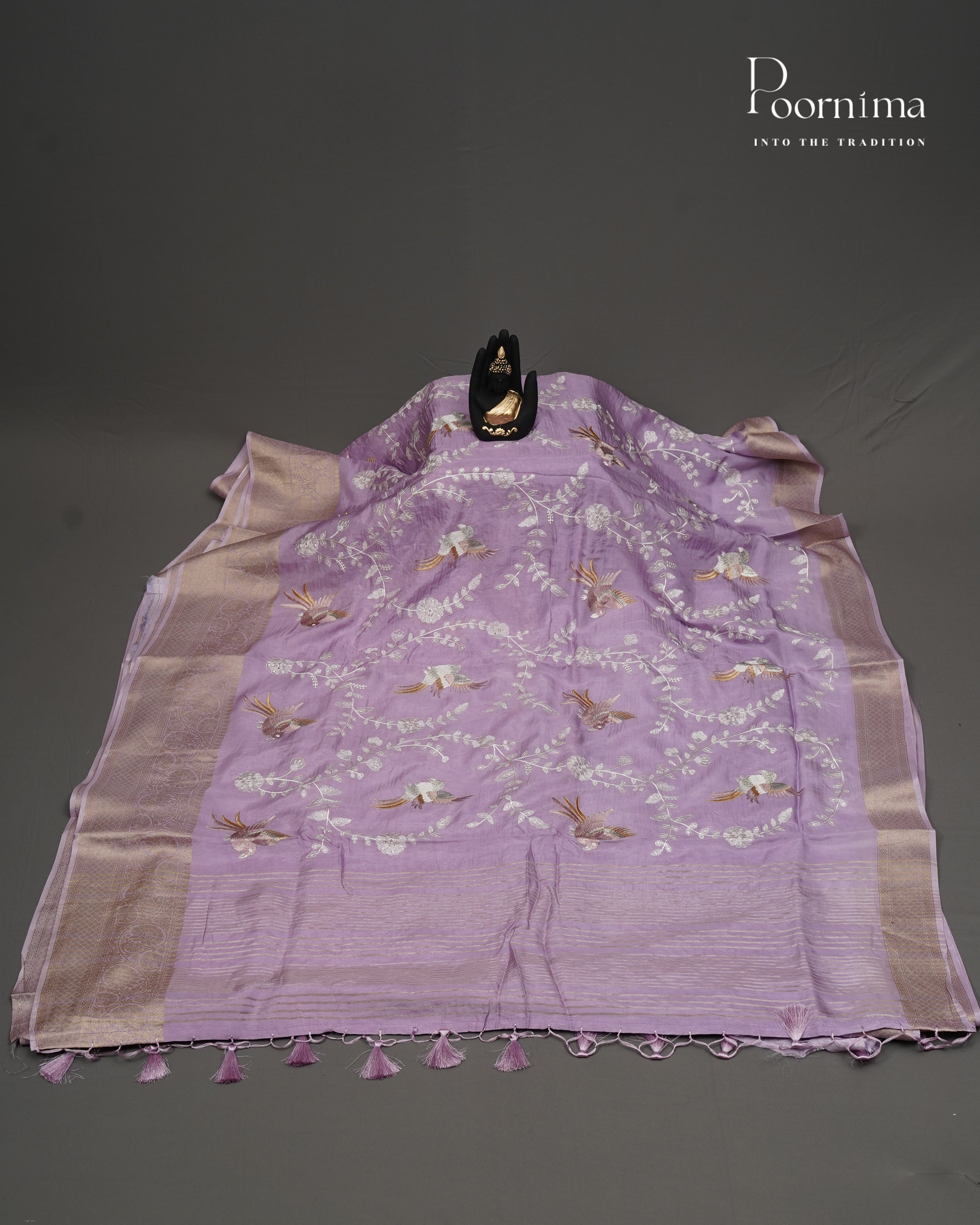 LAVENDER - ITALIAN CREPE SILK SAREE WITH ALLOVER MULTI THREAD WORK AND ZARI BORDER