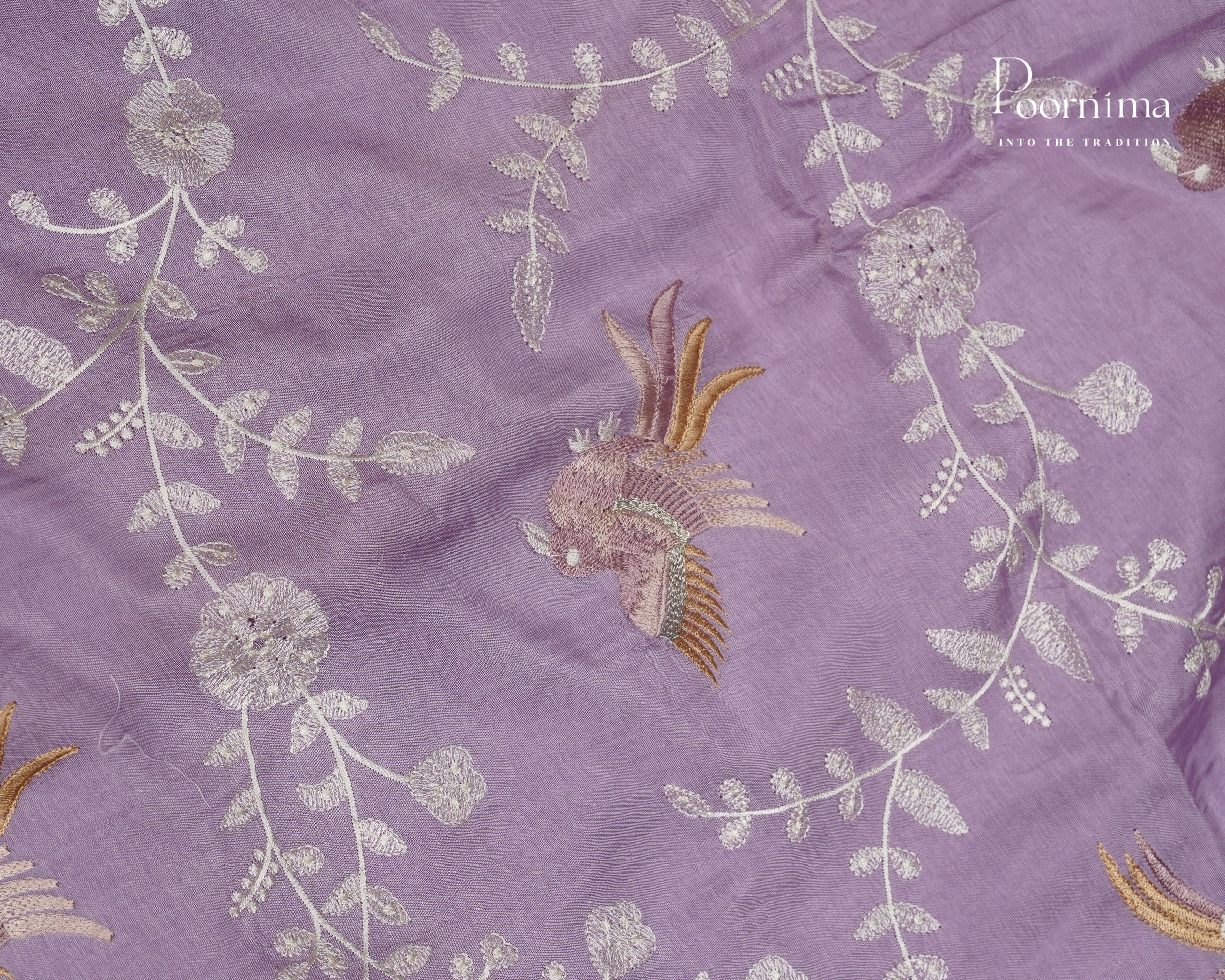 LAVENDER - ITALIAN CREPE SILK SAREE WITH ALLOVER MULTI THREAD WORK AND ZARI BORDER