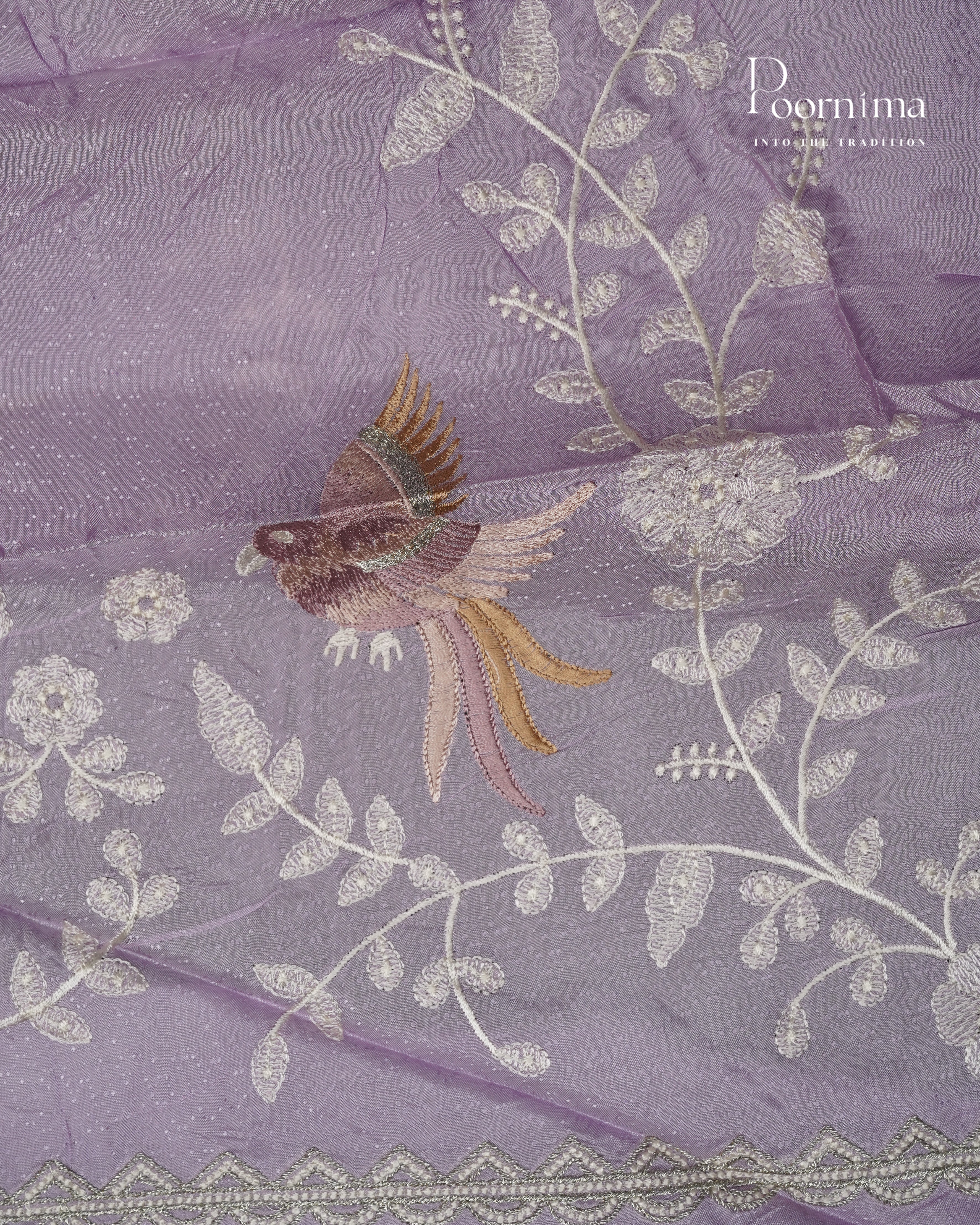 LAVENDER - ITALIAN CREPE SILK SAREE WITH ALLOVER MULTI THREAD WORK AND ZARI BORDER