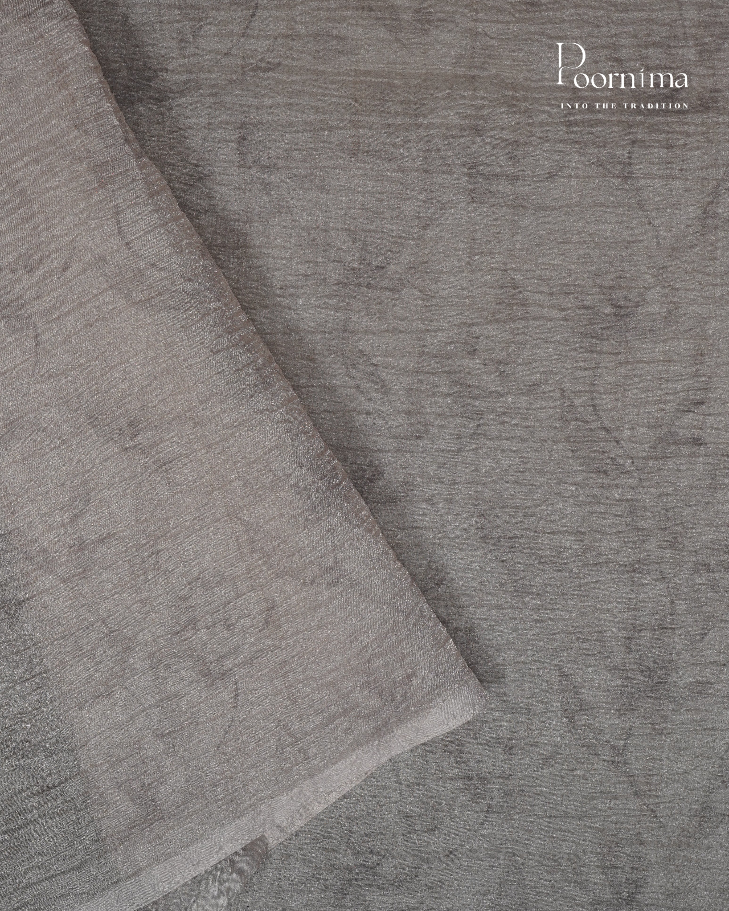 WHITE - CRUSHED LINEN OFFICE WEAR SAREE WITH FLORAL PRINTS AND BORDERLESS DESIGN