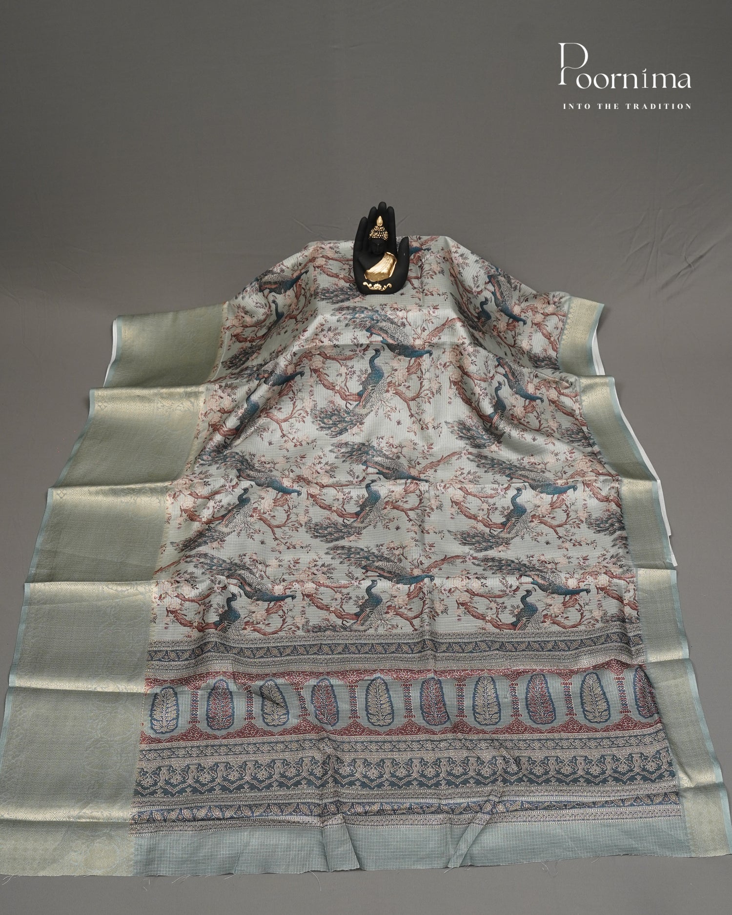 WHITE - GRACEFUL SEMI KOTA DAILY WEAR SAREE WITH ALLOVER BIRD PRINTS & BIG ZARI BORDER