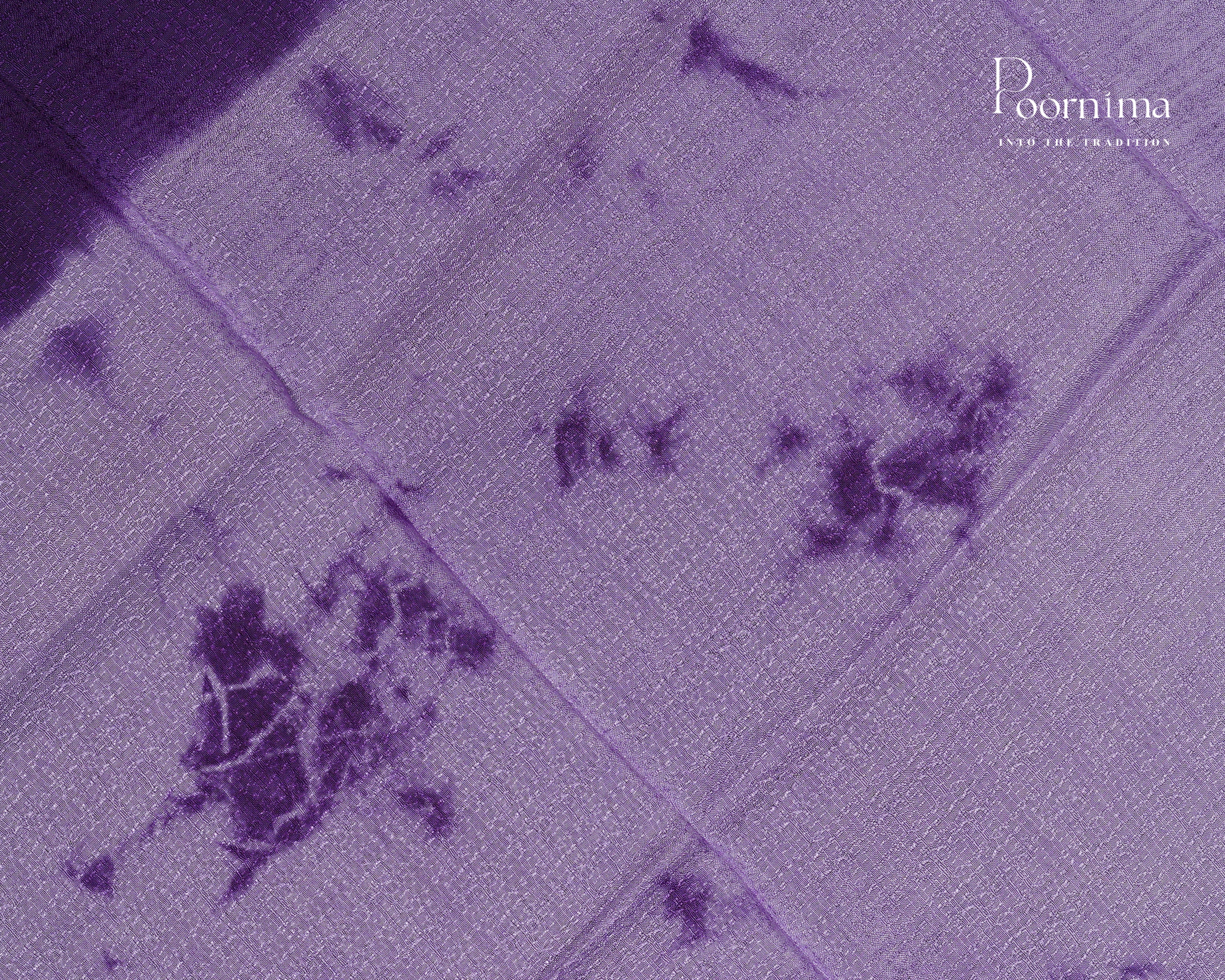 LAVENDER & VIOLET - JUTE GEORGETTE SAREE WITH ALLOVER TIE-DYE DESIGN AND GOLD ZARI BORDER