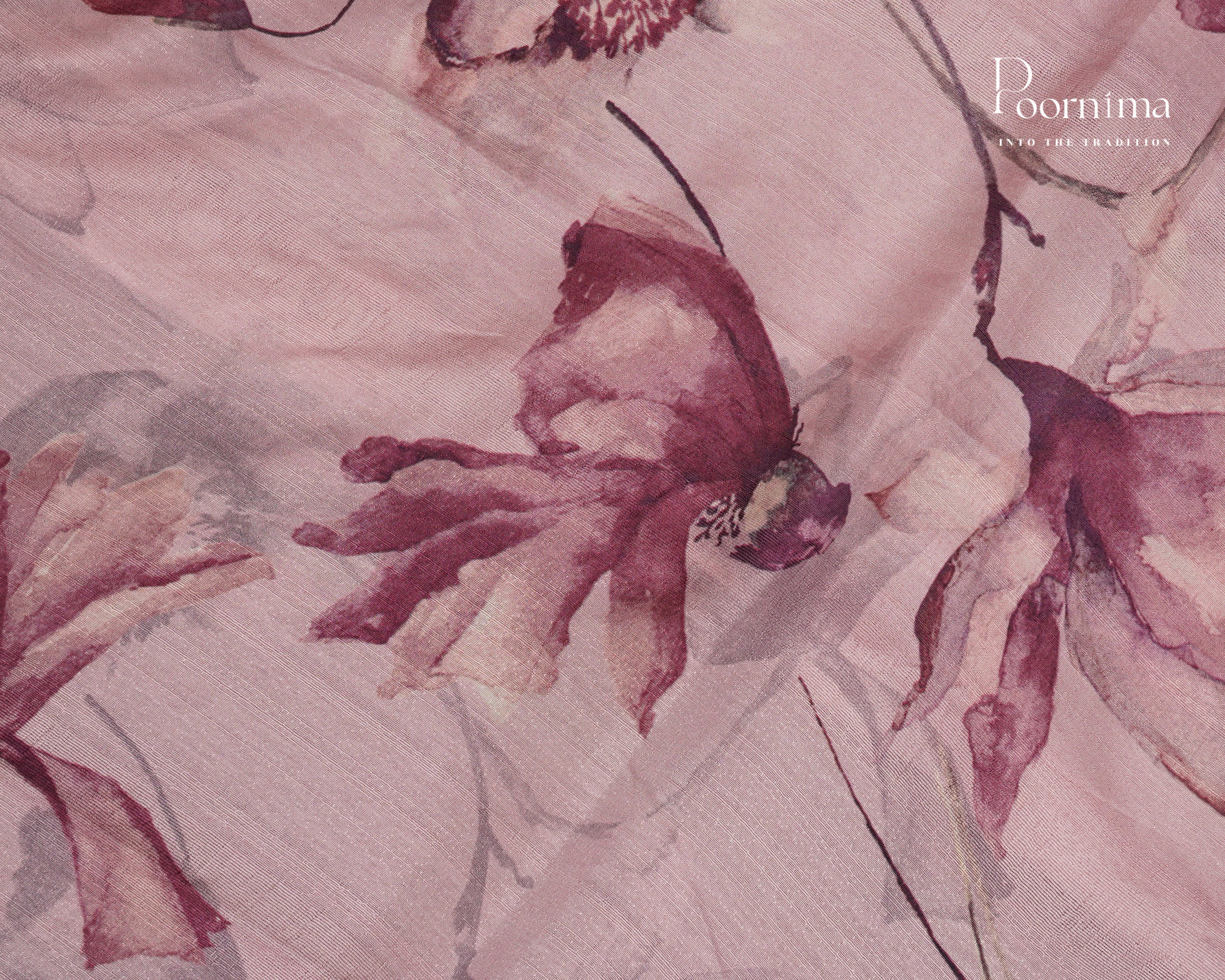 PINK - LINEN SAREE WITH ALLOVER DIGITAL PRINT AND ZARI BORDER