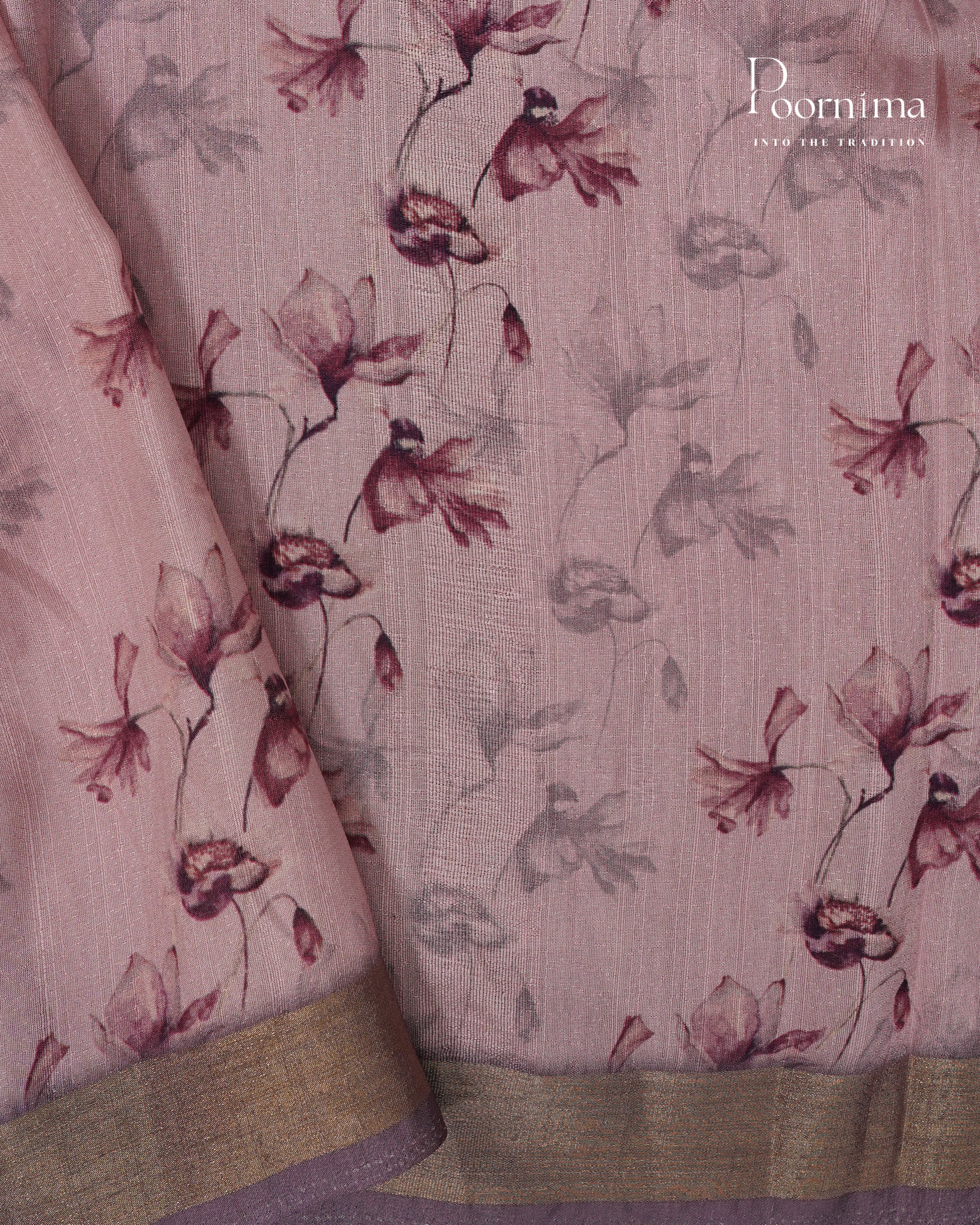 PINK - LINEN SAREE WITH ALLOVER DIGITAL PRINT AND ZARI BORDER
