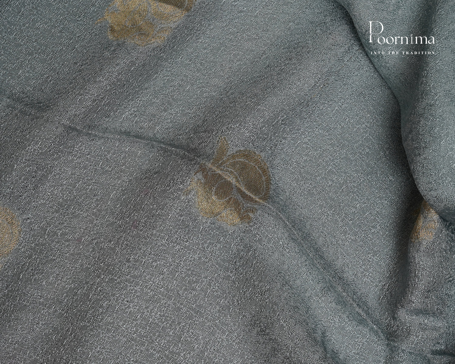 VISCOSE GEORGETTE SAREE INGREY & RED WITH ALLOVER  GOLD ZARI BUTTI AND ZARI BODER