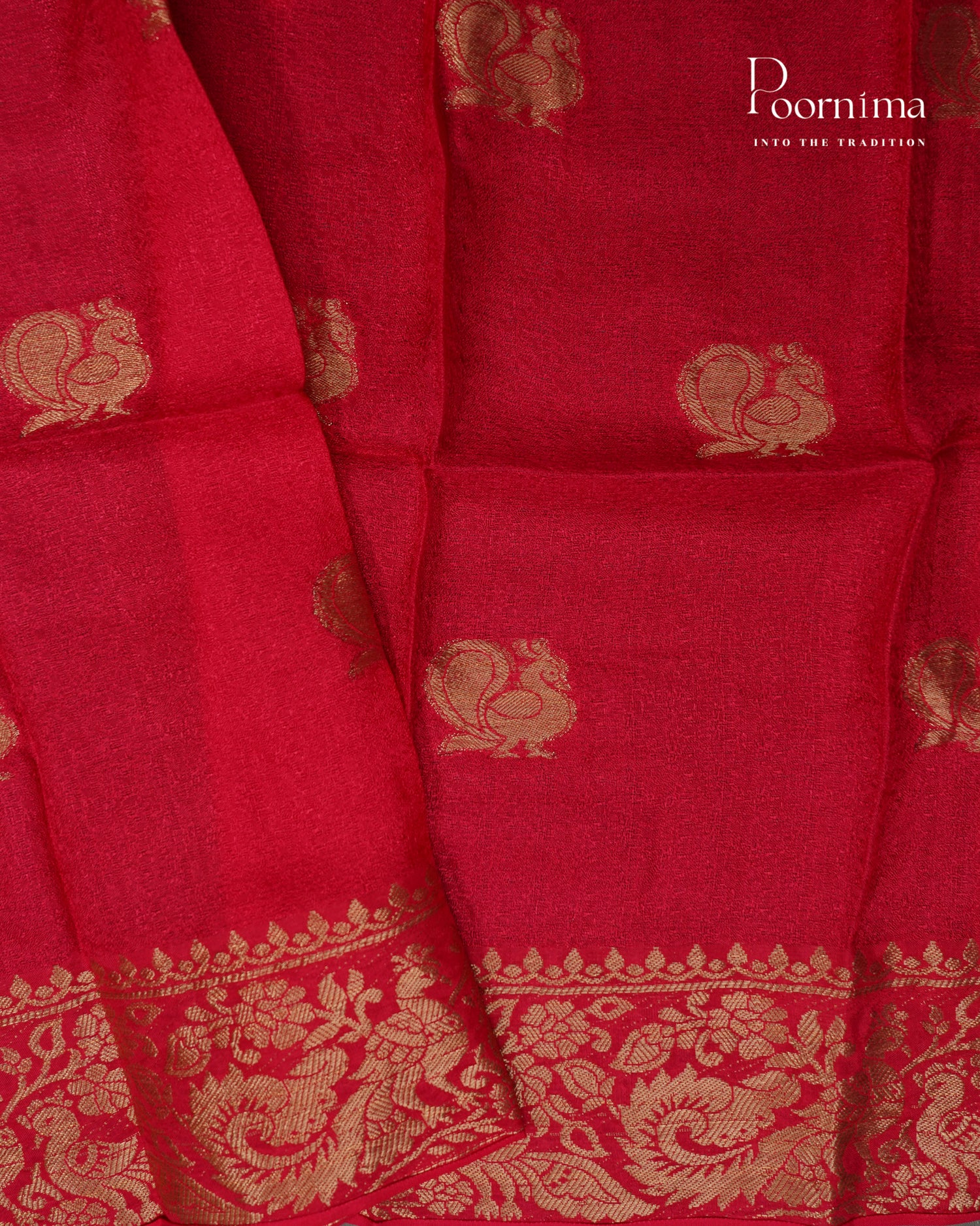 VISCOSE GEORGETTE SAREE INGREY & RED WITH ALLOVER  GOLD ZARI BUTTI AND ZARI BODER
