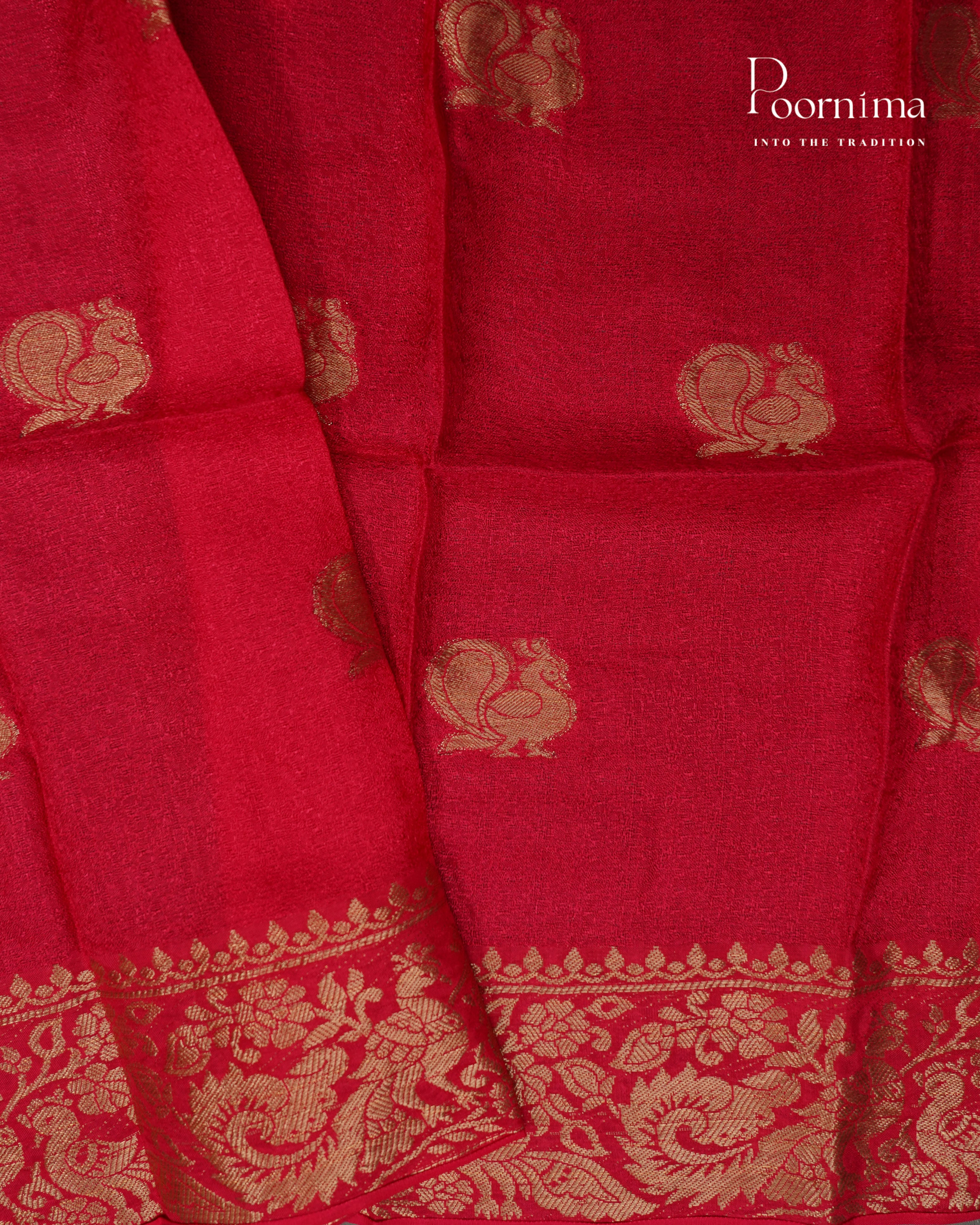 VISCOSE GEORGETTE SAREE INGREY & RED WITH ALLOVER GOLD ZARI BUTTI AND ZARI BODER