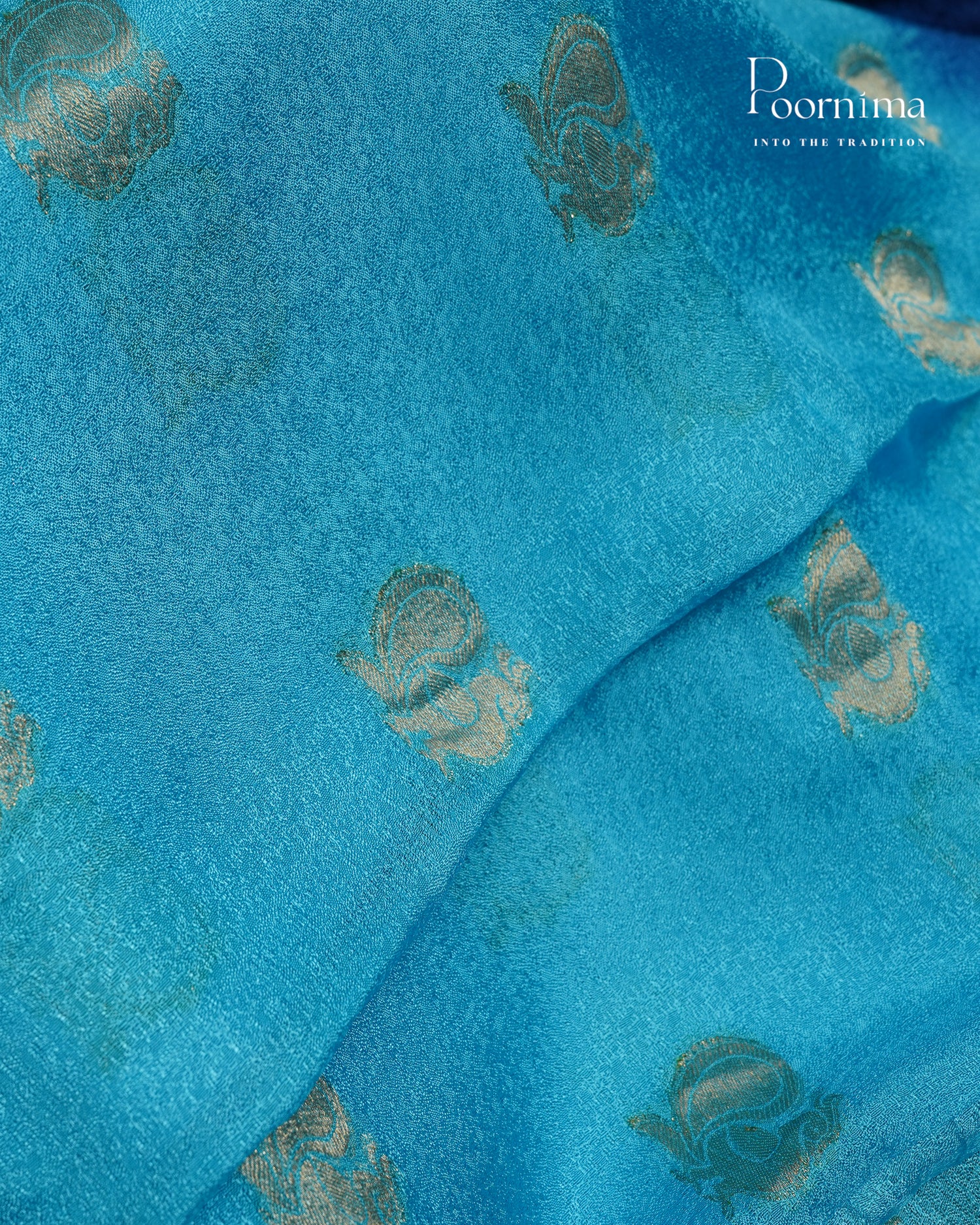 VISCOSE GEORGETTE SAREE IN SKY BLUE & NAVY BLUE WITH ALLOVER GOLD ZARI BUTTI AND ZARI BODER