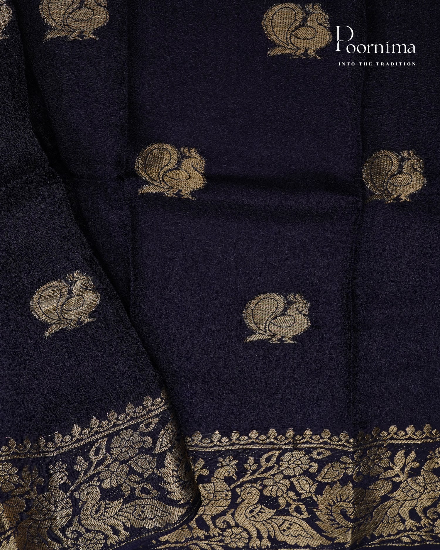 VISCOSE GEORGETTE SAREE IN SKY BLUE & NAVY BLUE WITH ALLOVER GOLD ZARI BUTTI AND ZARI BODER