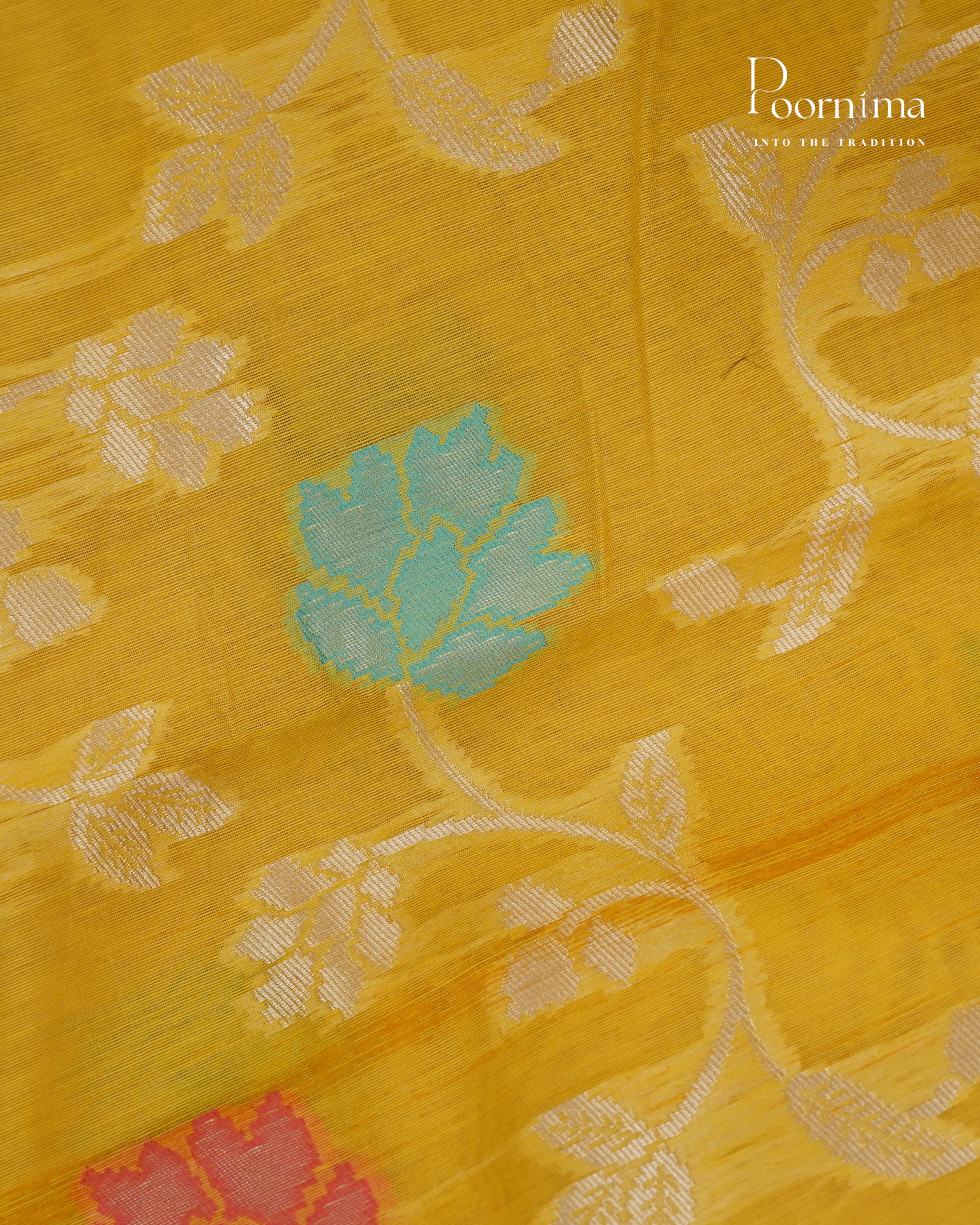 YELLOW - BANARASI CHANDERI SAREE WITH ALLOVER FLORAL ZARI AND MEENAKARI WORK