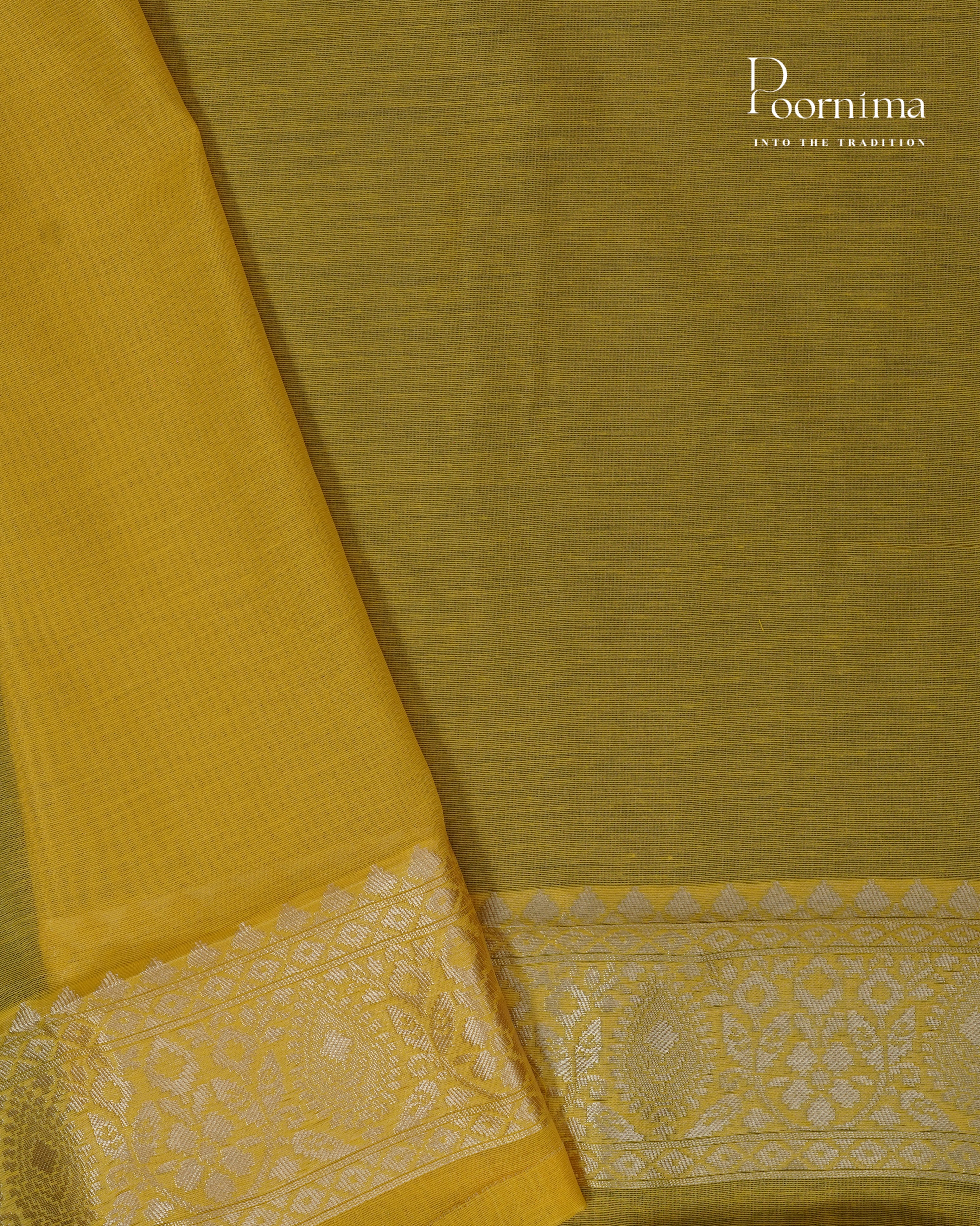 YELLOW - BANARASI CHANDERI SAREE WITH ALLOVER FLORAL ZARI AND MEENAKARI WORK