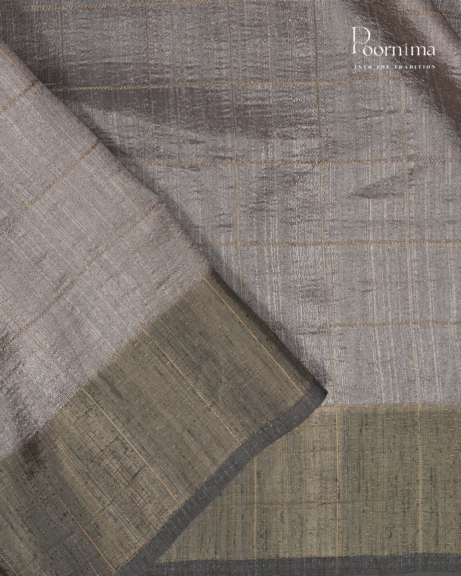 WHITE AND GREY - SEMI TUSSAR SAREE WITH ALLOVER  PRINT, ZARI CHECKS AND ZARI BORDER