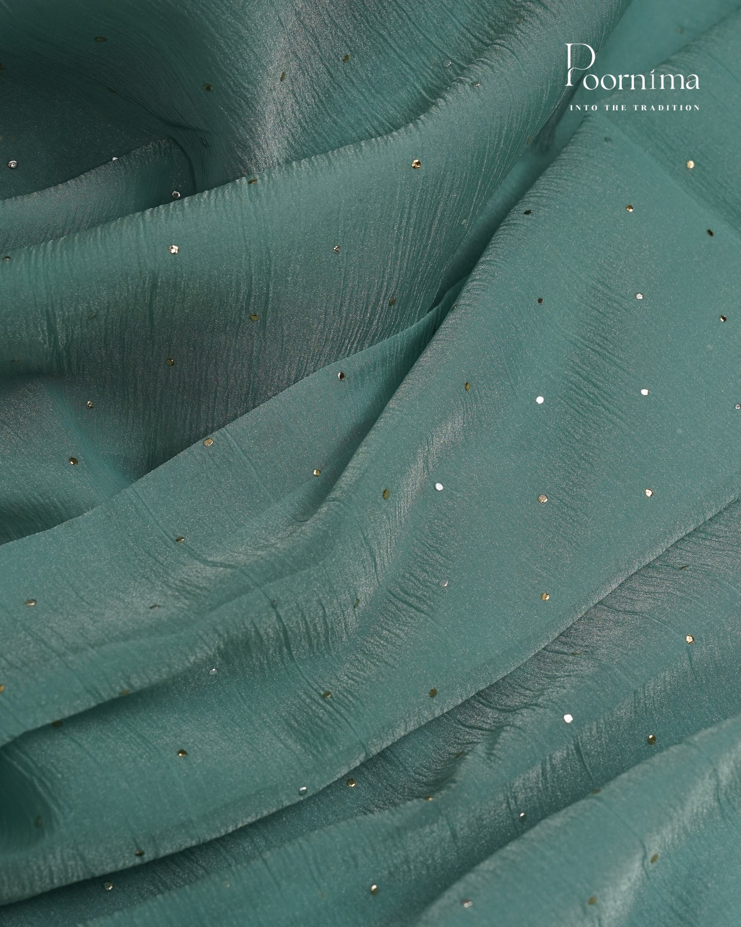 PISTA GREEN - CRUSHED ORGANZA SAREE WITH TUSSAR EMBRIODARY BORDER