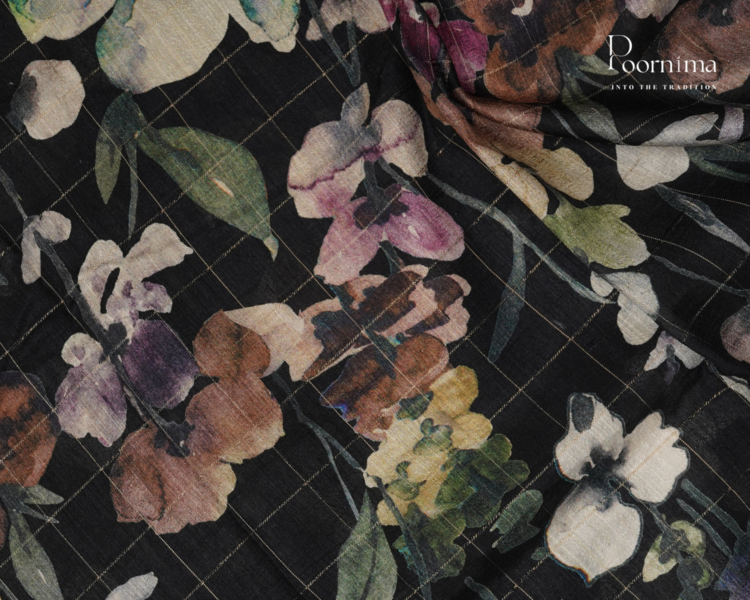 BLACK - SEMI TUSSAR SAREE WITH ALLOVER PRINT, ZARI CHECKS AND ZARI BORDER