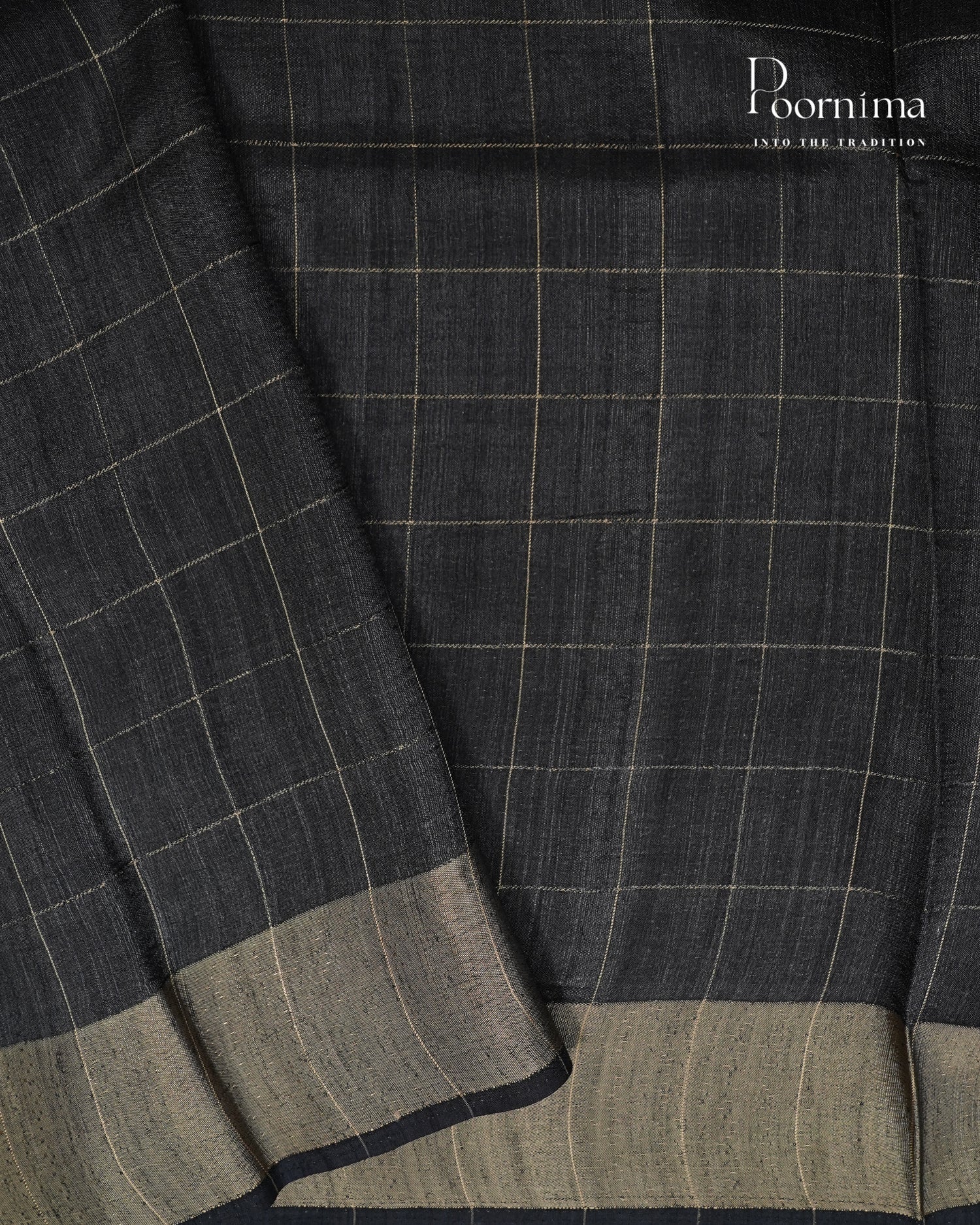 BLACK - SEMI TUSSAR SAREE WITH ALLOVER PRINT, ZARI CHECKS AND ZARI BORDER