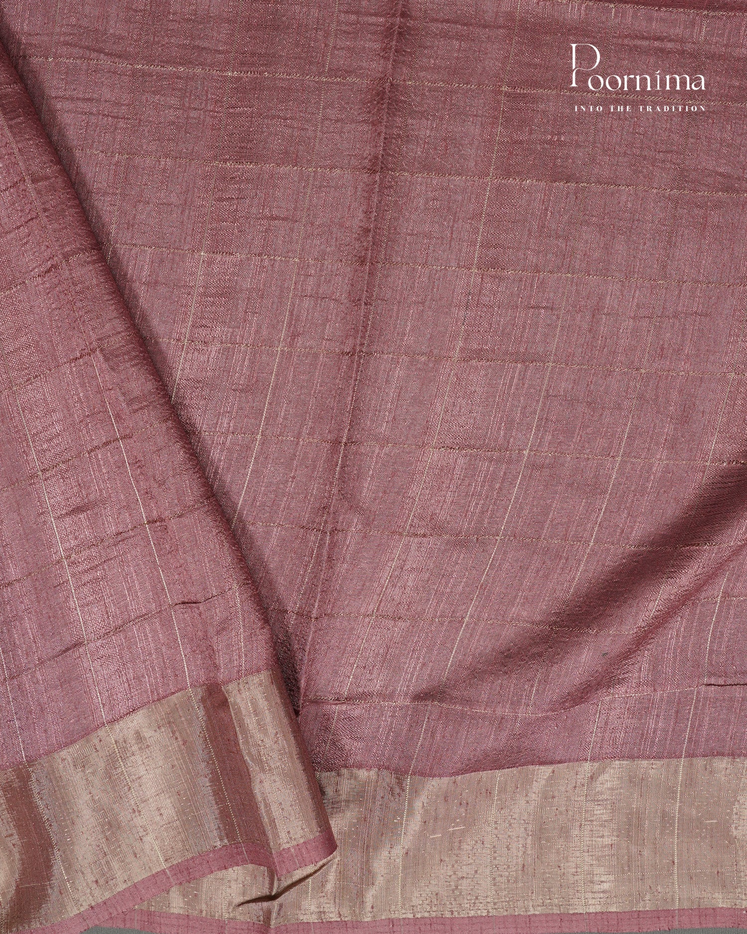 PEACH & ONION PINK - SEMI TUSSAR SAREE WITH ALLOVER PRINT, ZARI CHECKS AND ZARI BORDER